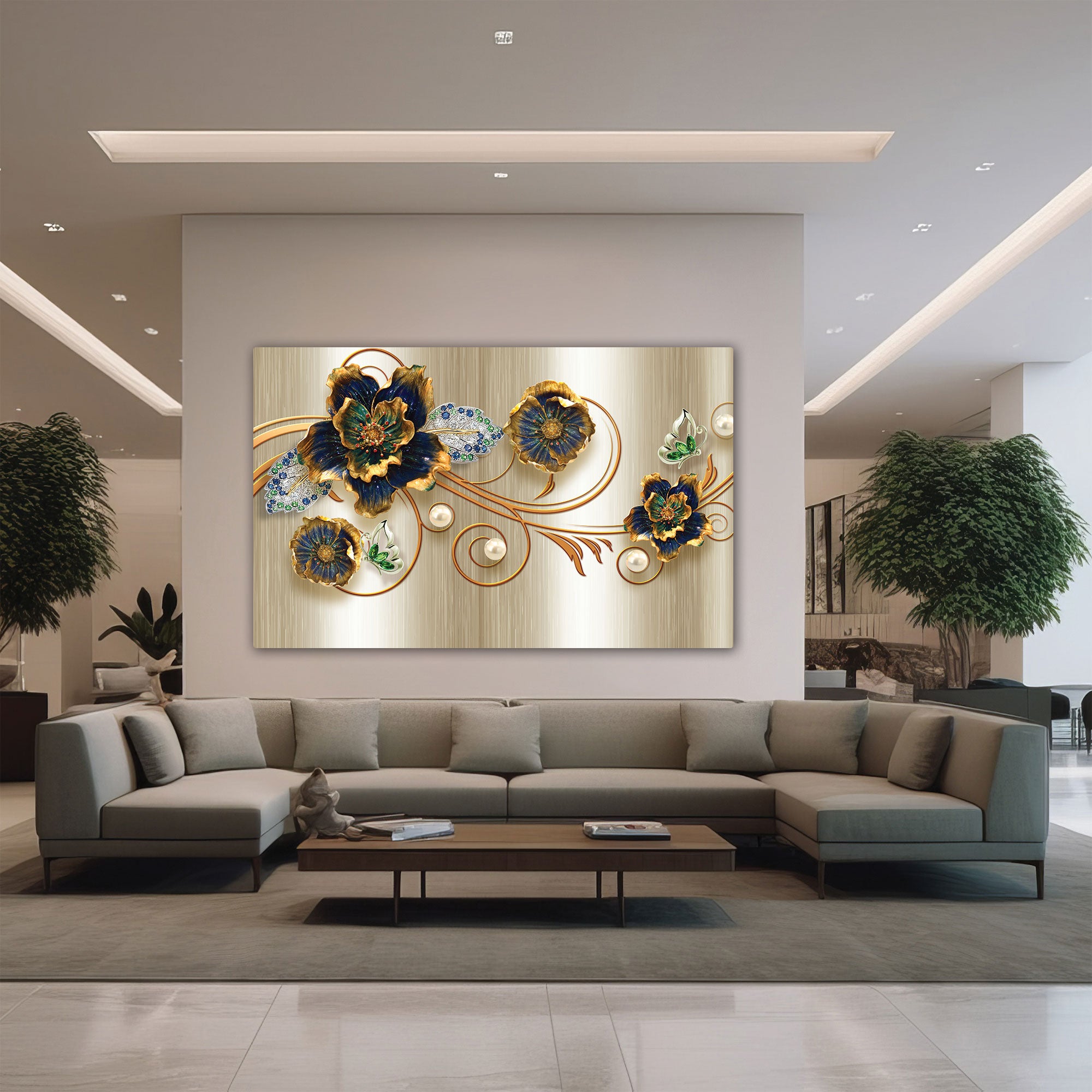 Flower metal look Canvas painting with frame Big Size Wall Art for living room,Bedroom,Drawing room,Hotels