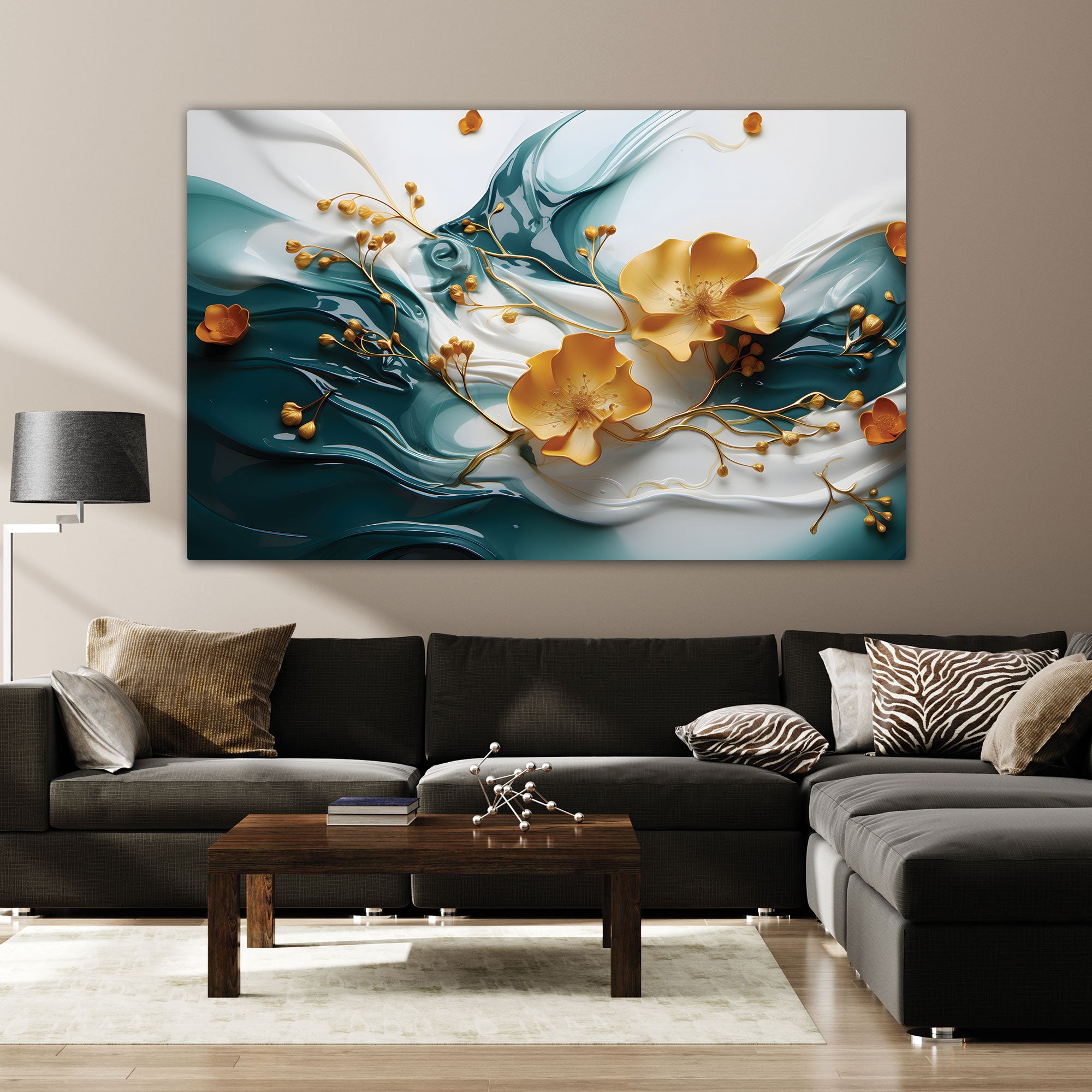 Flowers Abstract Canvas painting with frame Big Size Wall Art for living room,Bedroom,Drawing room,Hotels