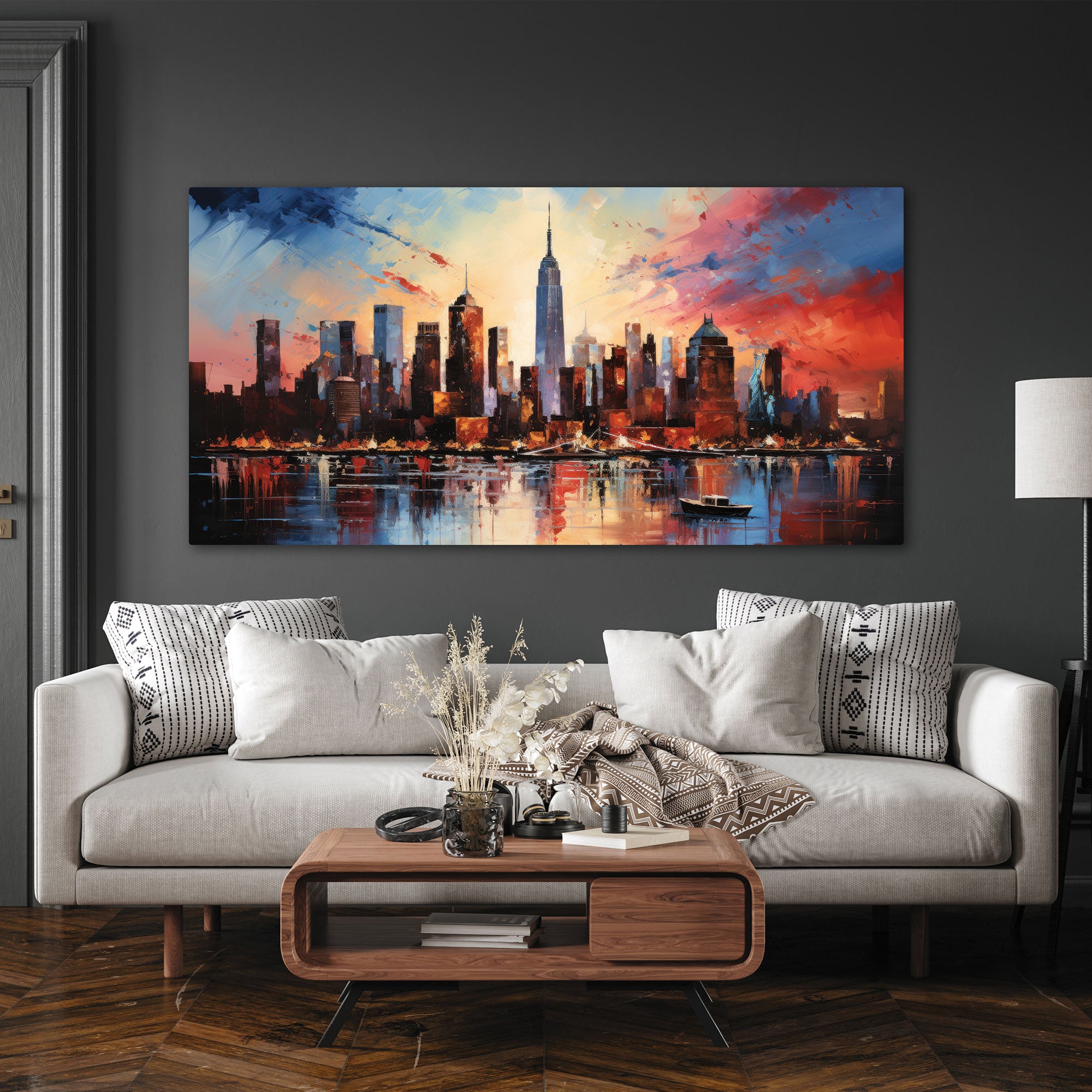 Modern cityscape Canvas painting with frame Big Size Wall Art for living room,Bedroom,Drawing room,Hotels