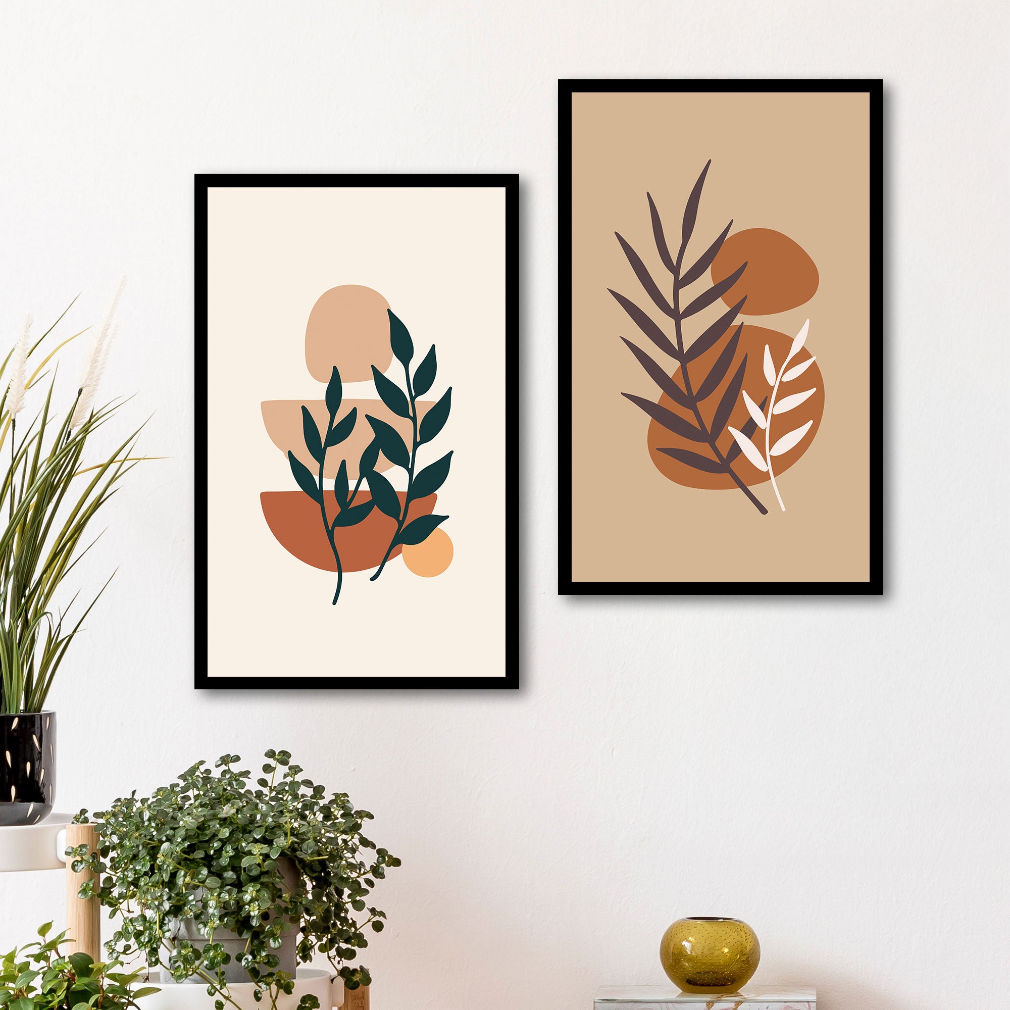 The Castle Decor Boho Wall Art for Living Room Big Size | Framed Abstract Botanical Paintings for Living Room & Bedroom | Modern Home Decoration & Perfect Gifting Option | Set of 2 (11×17 Inch Each)10