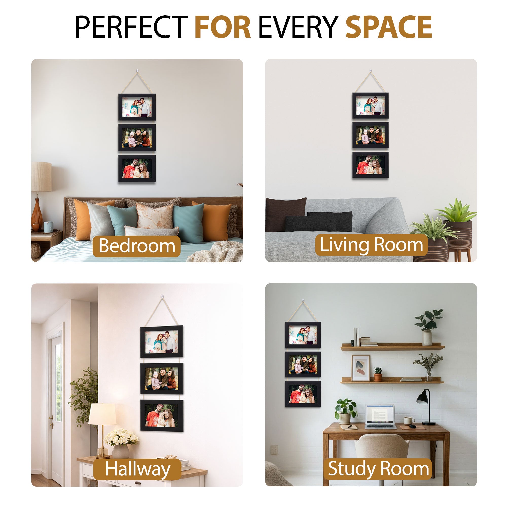 Personalised 3 Photo Hanging Frame with Jute Rope – 6×8 Inch Each