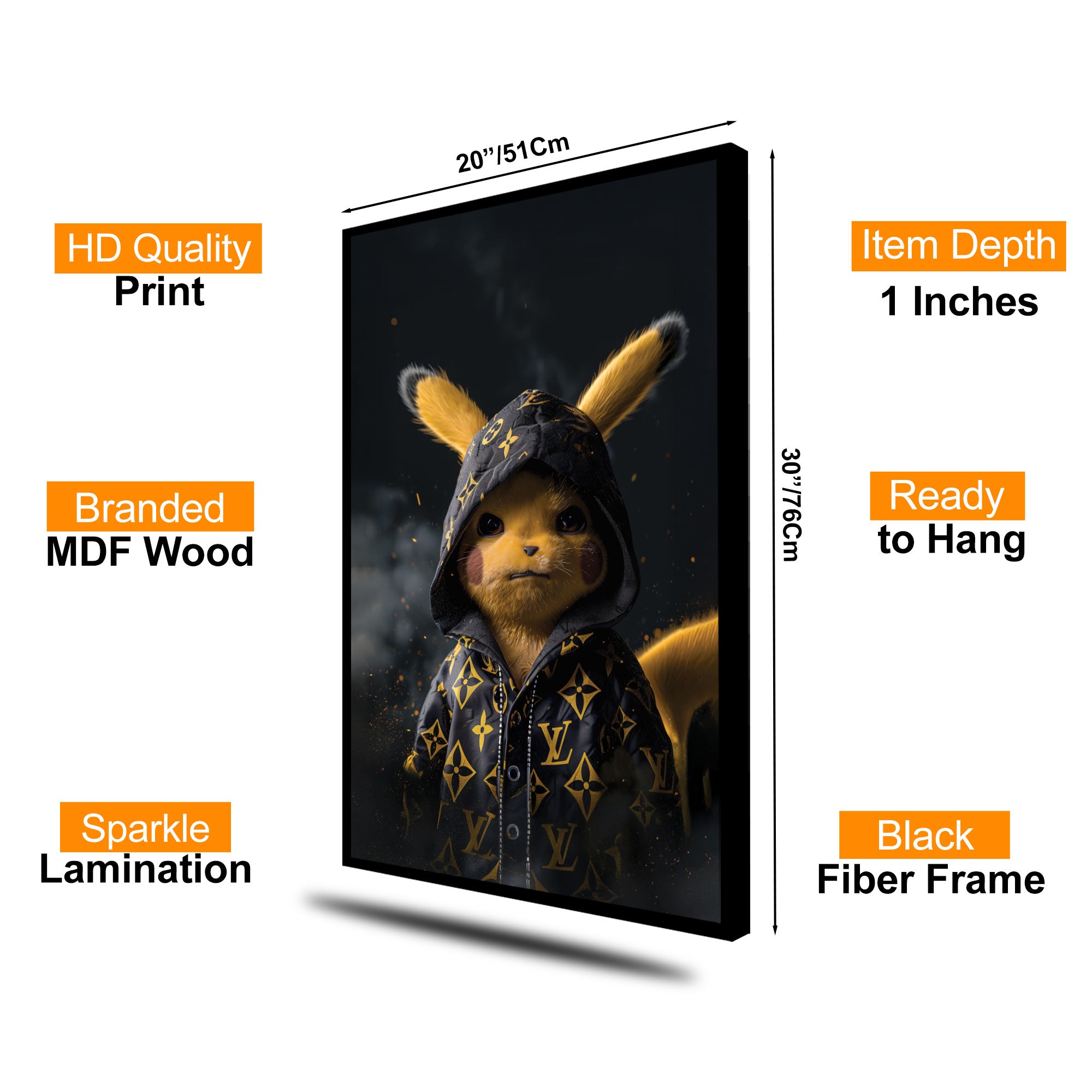 The Castle Decor Pikachu Inspired Wall Art – Motivational Pop Art Poster, Luxury Sparkle Finish Wall Décor, 20×30 Inch for Home, Office & Gaming Room
