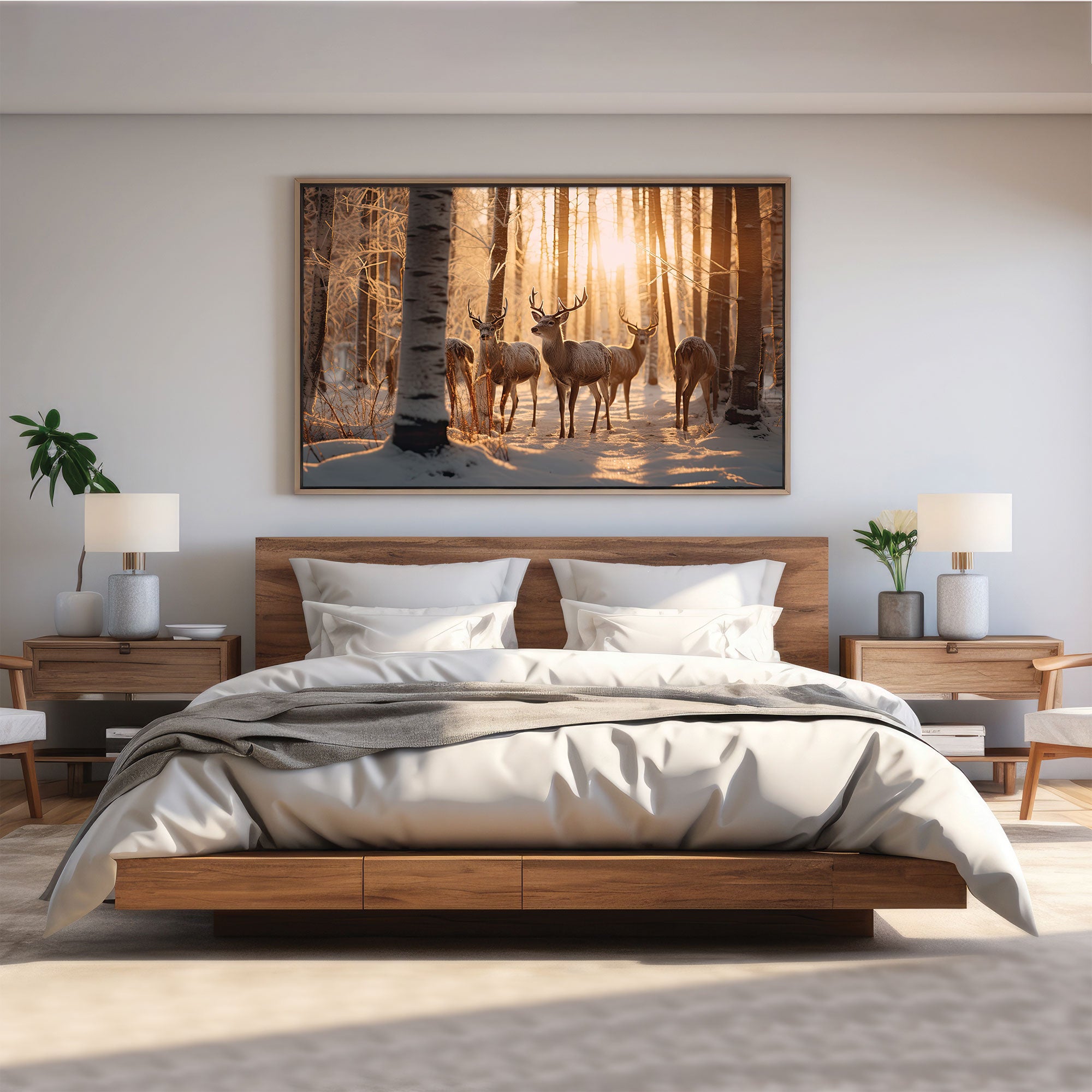 Canvas painting forest deer with frame Big Size Wall Art for living room,Bedroom,Drawing room,Hotels