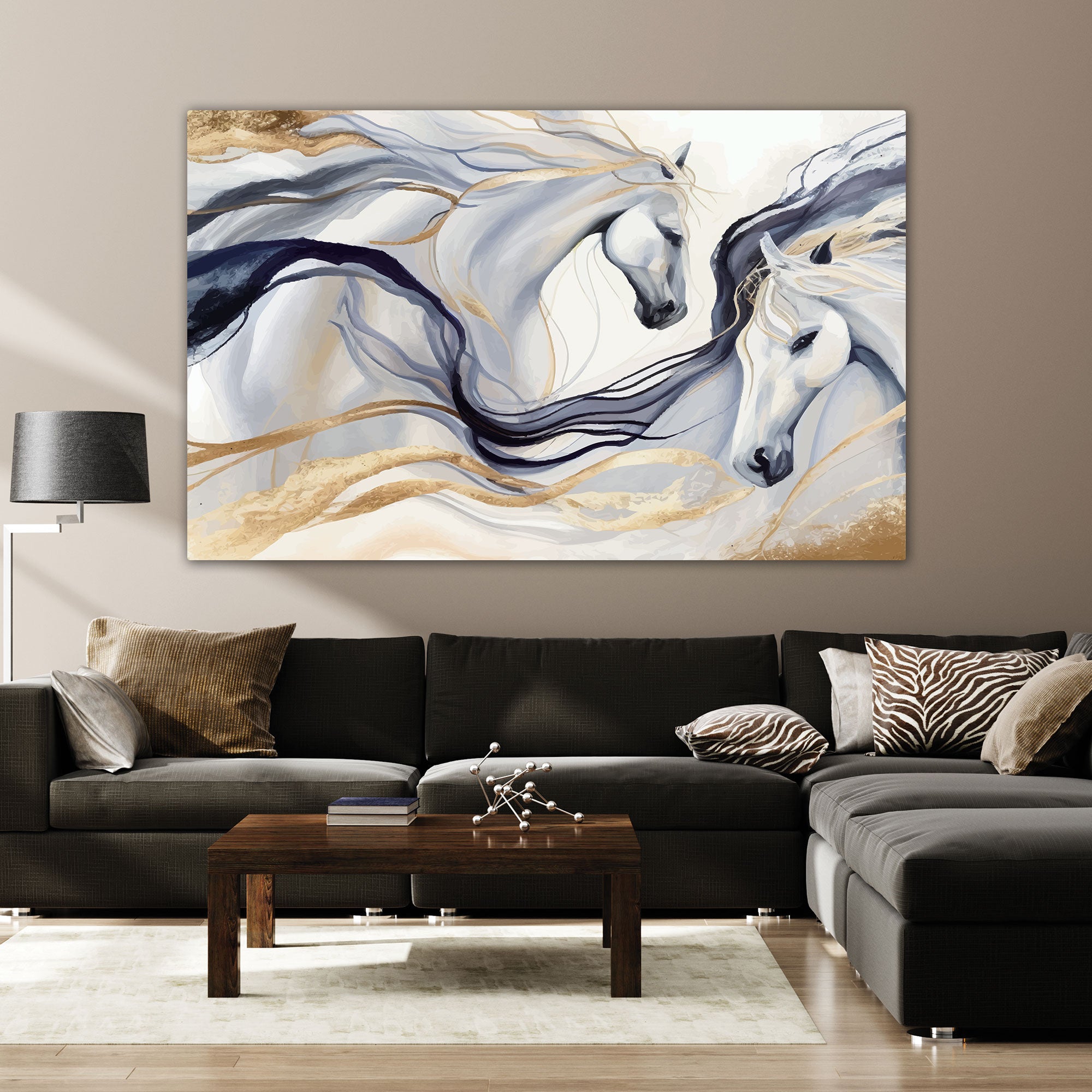 Modern horses Canvas painting with frame Big Size Wall Art for living room,Bedroom,Drawing room,Hotels
