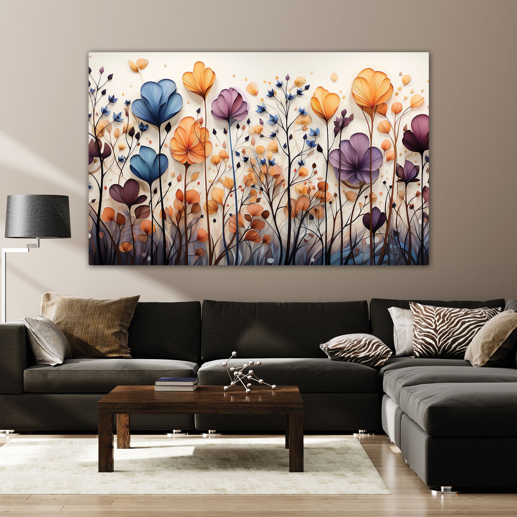 Multi flowers Canvas painting with frame Big Size Wall Art for living room,Bedroom,Drawing room,Hotels