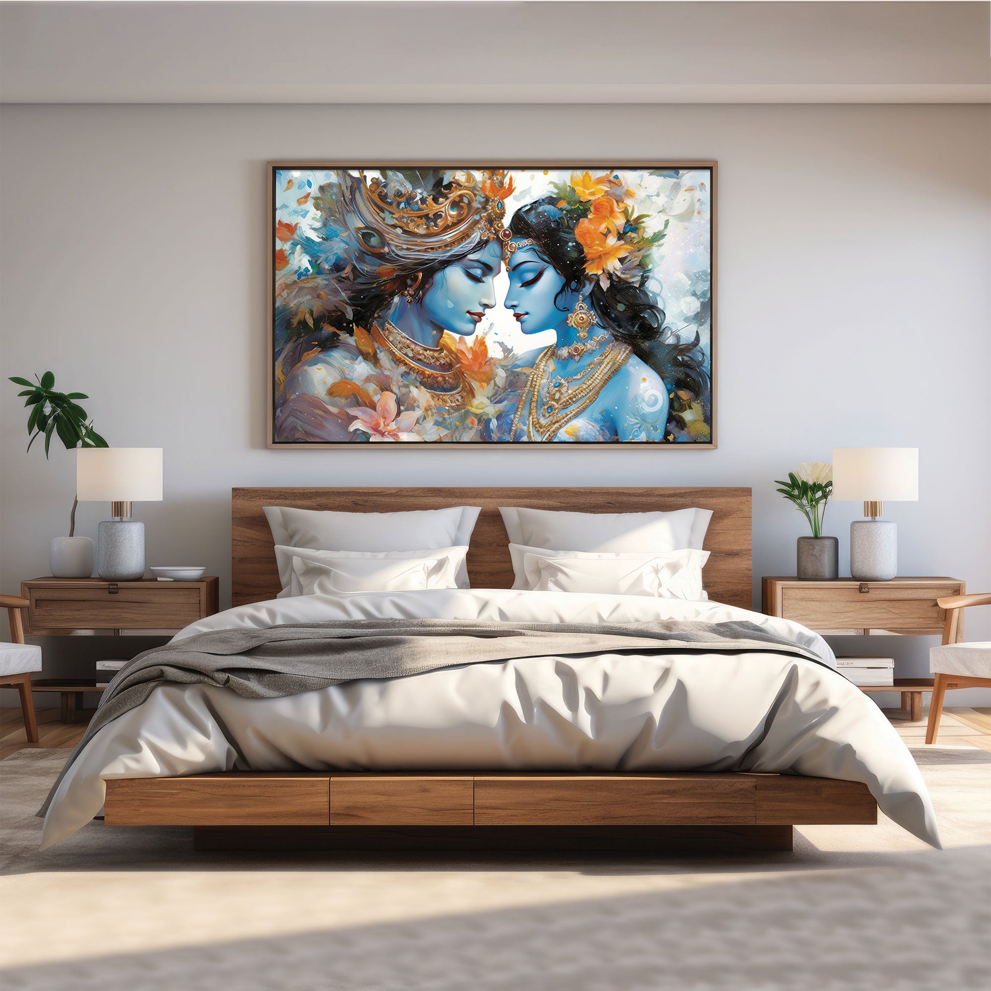 Radha krishna Canvas painting with frame Big Size Wall Art for living room,Bedroom,Drawing room,Hotels