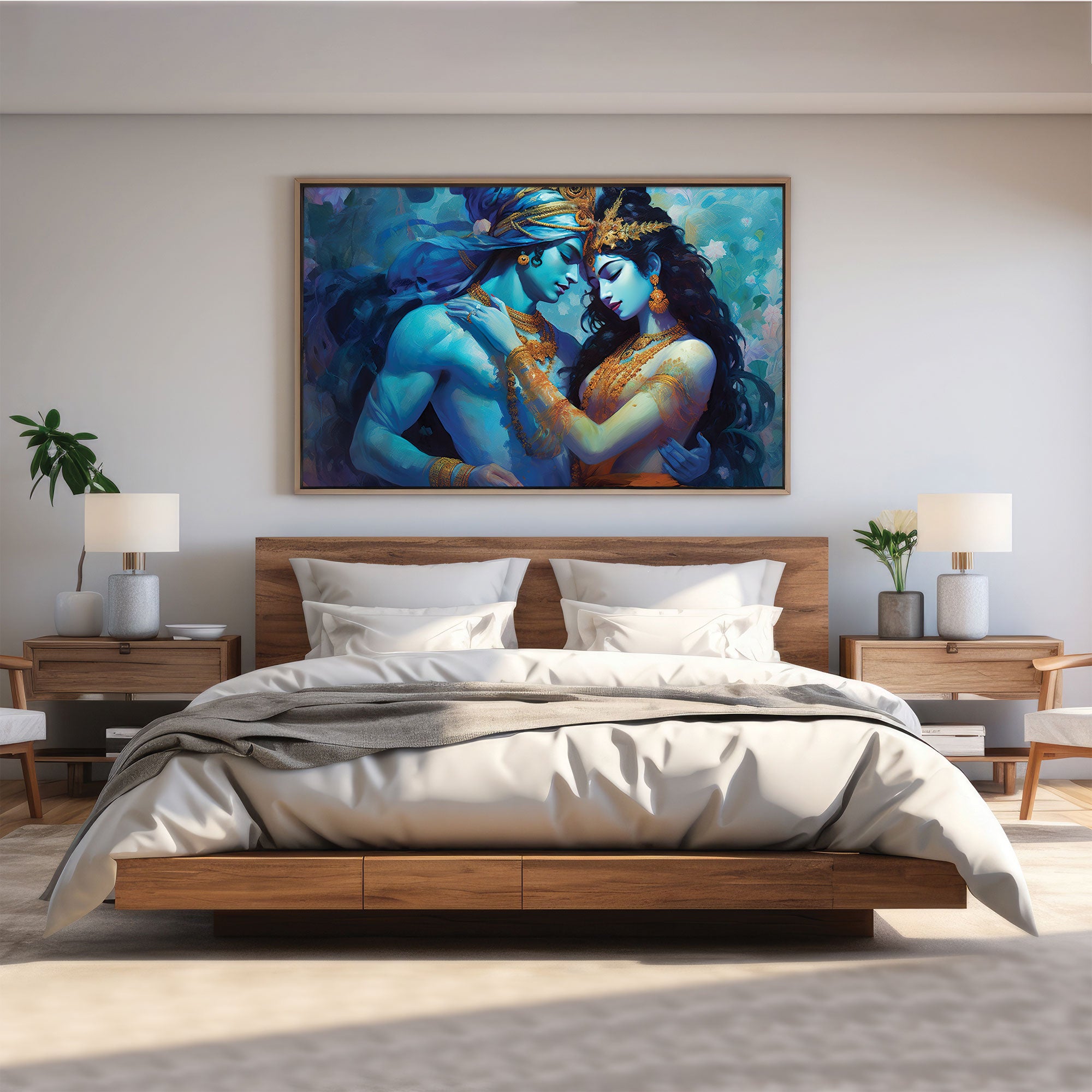 Radha karishna Canvas painting with frame Big Size Wall Art for living room,Bedroom,Drawing room,Hotels
