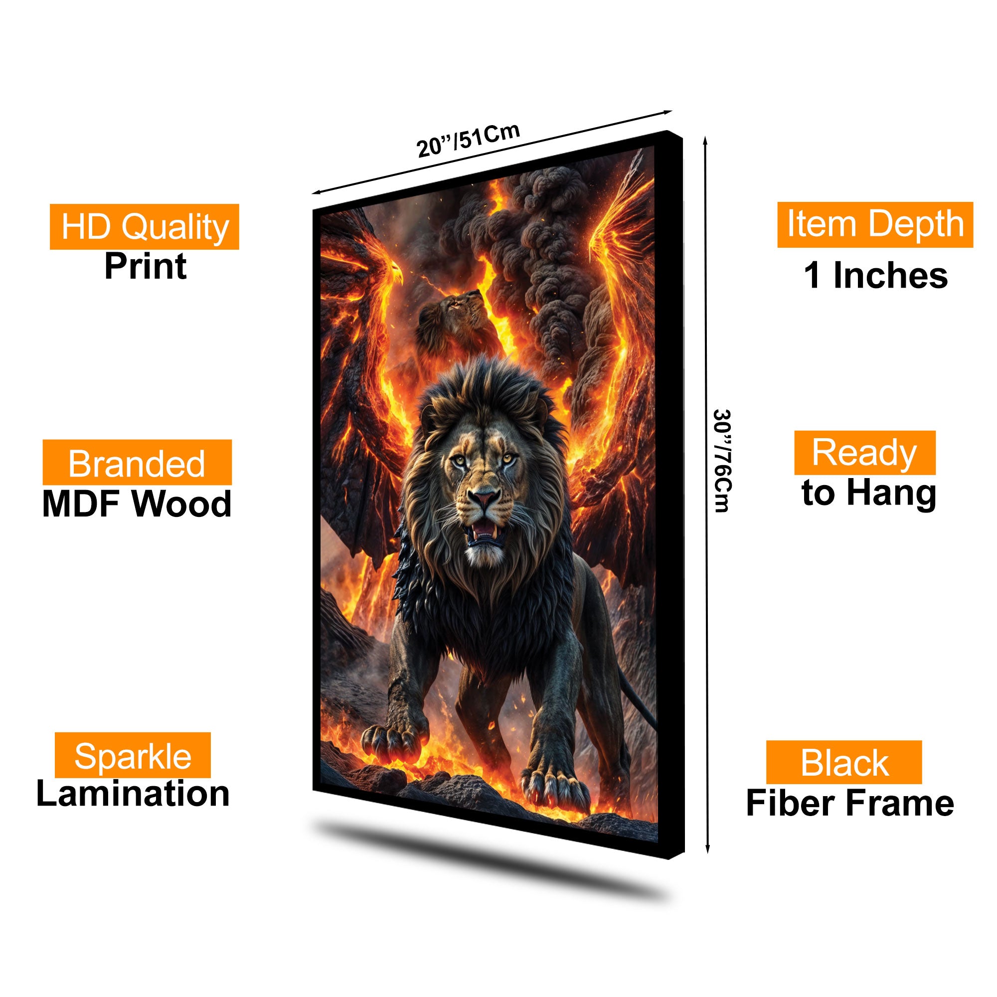 The Castle Decor Fire Lion Power Wall Art Poster, Fierce Wildlife Fantasy Artwork with Premium Sparkle Finish, 20×30 Inch Wall Décor for Living Room & Office