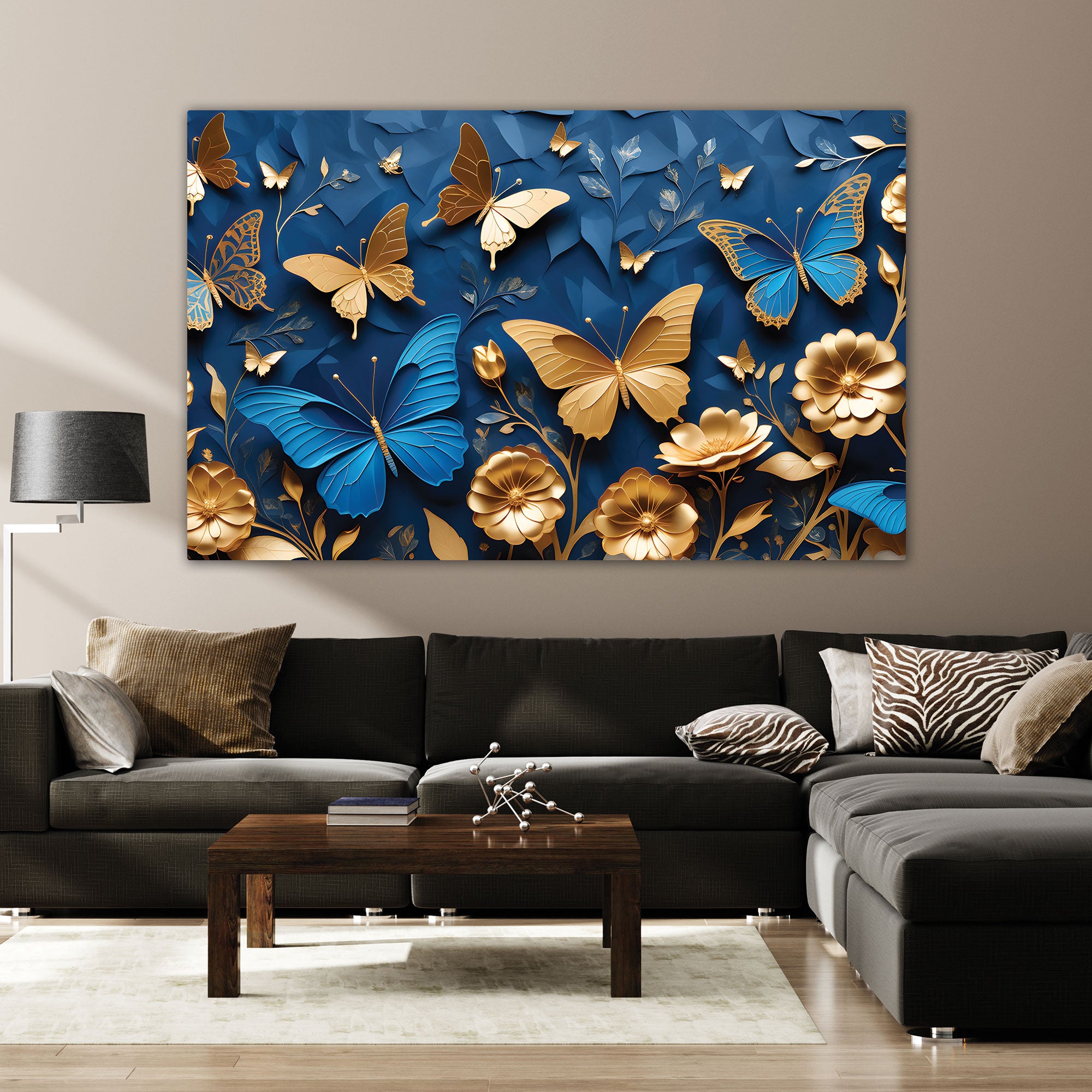 Golden butterflies Canvas painting Big Size Wall Art for living room,Bedroom,Drawing room,Hotels