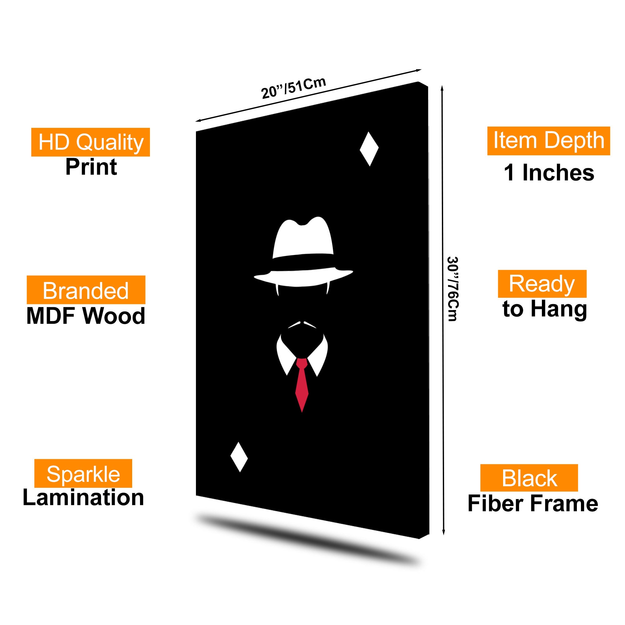 The Castle Decor Minimalist Mafia Style Wall Art, Classic Hat Suit Abstract Artwork with Premium Sparkle Finish, 20×30 Inch Wall Décor for Office & Studio