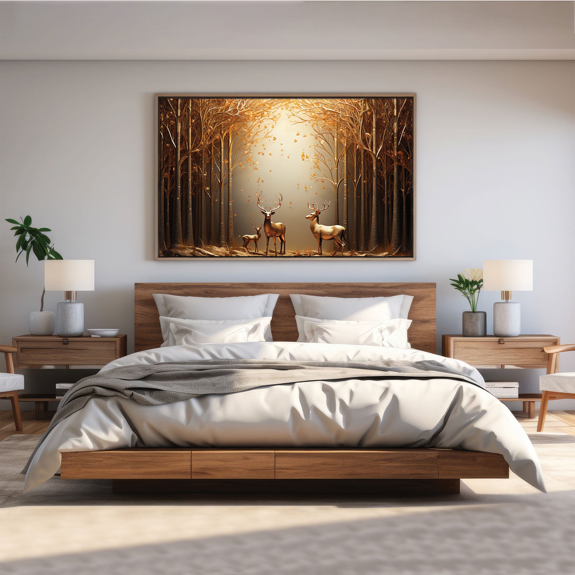 Golden deer Canvas painting with frame Big Size Wall Art for living room,Bedroom,Drawing room,Hotels