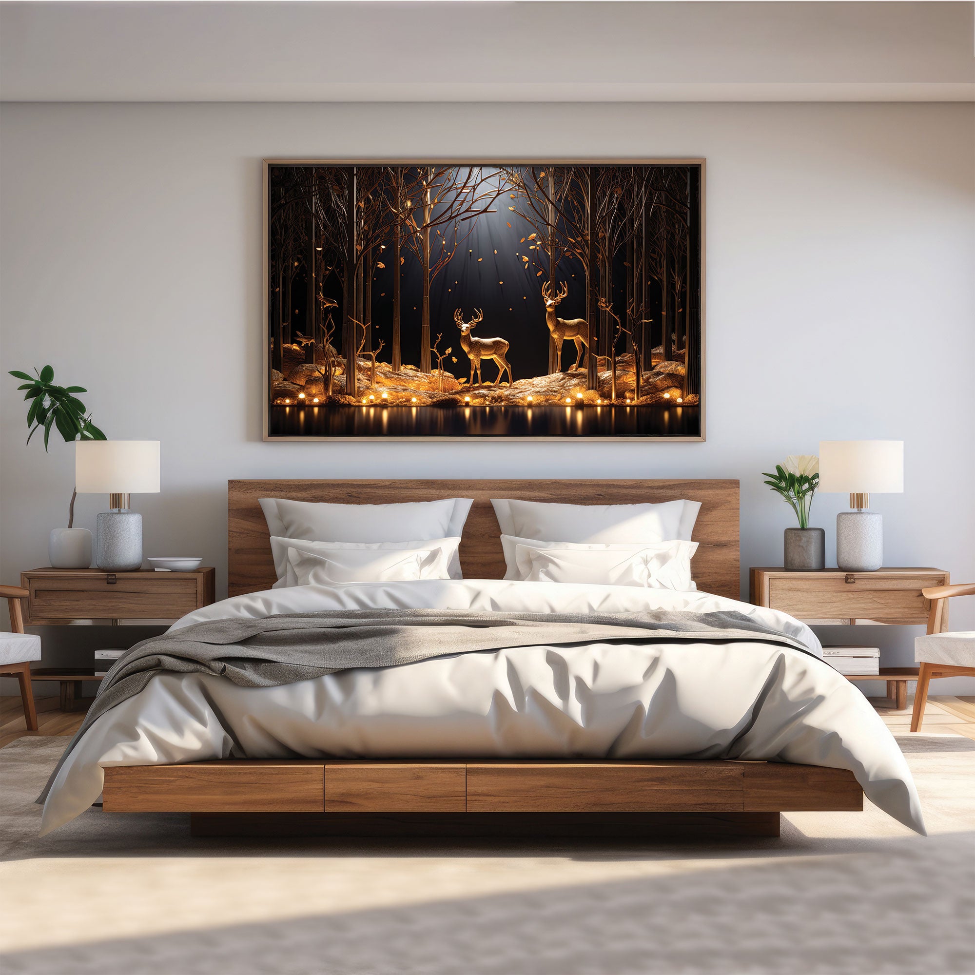 Golden deer Canvas painting with frame Big Size Wall Art for living room,Bedroom,Drawing room,Hotels