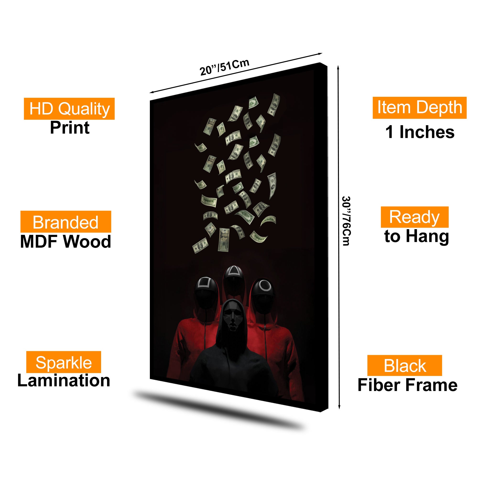 The Castle Decor Money Heist Style Wall Art – Abstract Masked Figures Street Art, Premium Sparkle Finish Wall Décor, 20×30 Inch for Home & Office