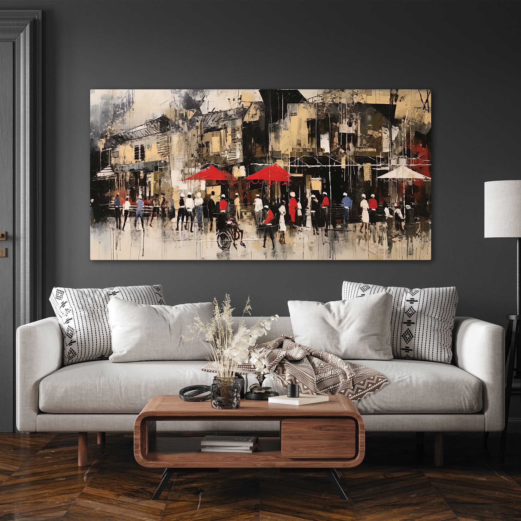 Market sqaure Canvas painting with frame Big Size Wall Art for living room,Bedroom,Drawing room,Hotels