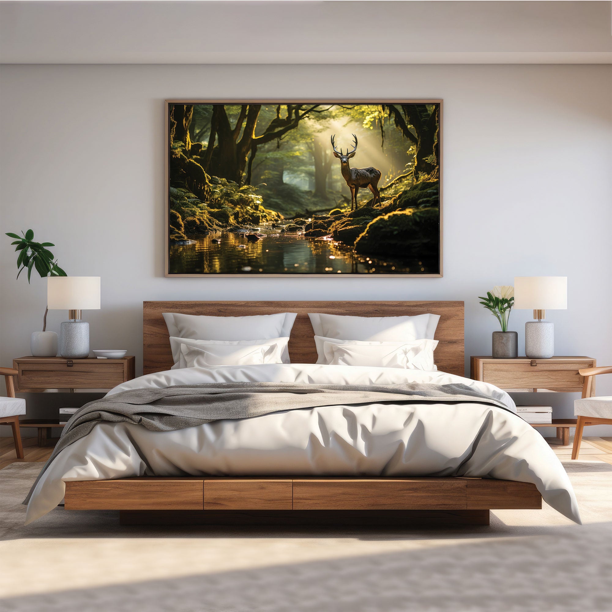 Deer forest Canvas painting with frame Big Size Wall Art for living room,Bedroom,Drawing room,Hotels