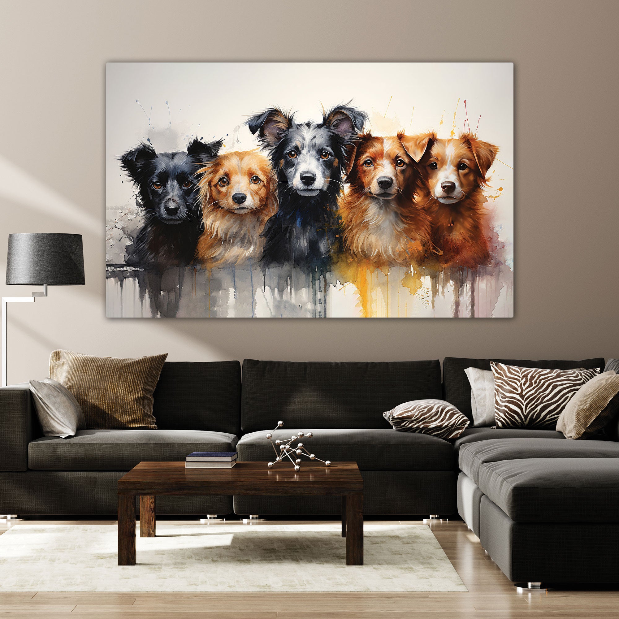 Dogs Canvas painting with frame Big Size Wall Art for living room,Bedroom,Drawing room,Hotels
