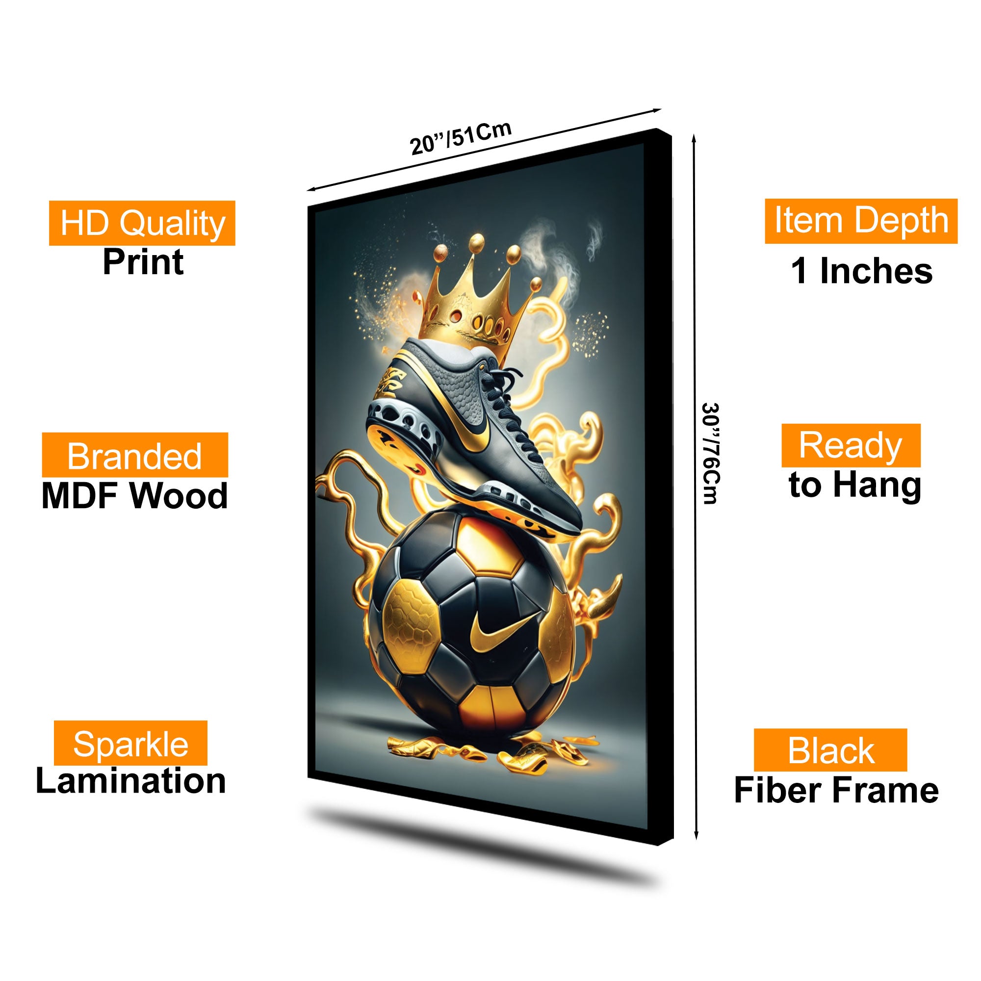 The Castle Decor Royal Sneaker & Football Wall Art, Luxury Sports Concept Abstract Artwork with Premium Sparkle Finish, 20×30 Inch Wall Décor for Bedroom & Game Room