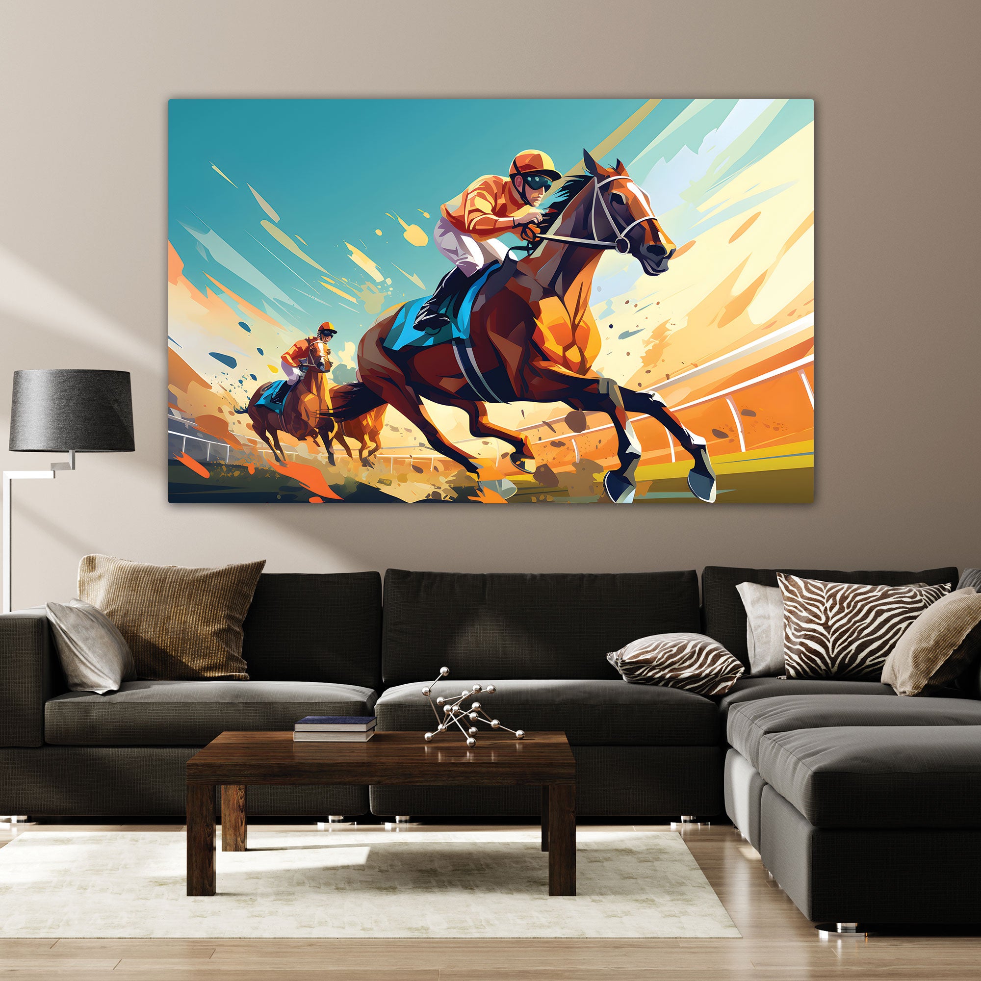 Horse racing Abstract Canvas painting with frame Big Size Wall Art for living room,Bedroom,Drawing room,Hotels