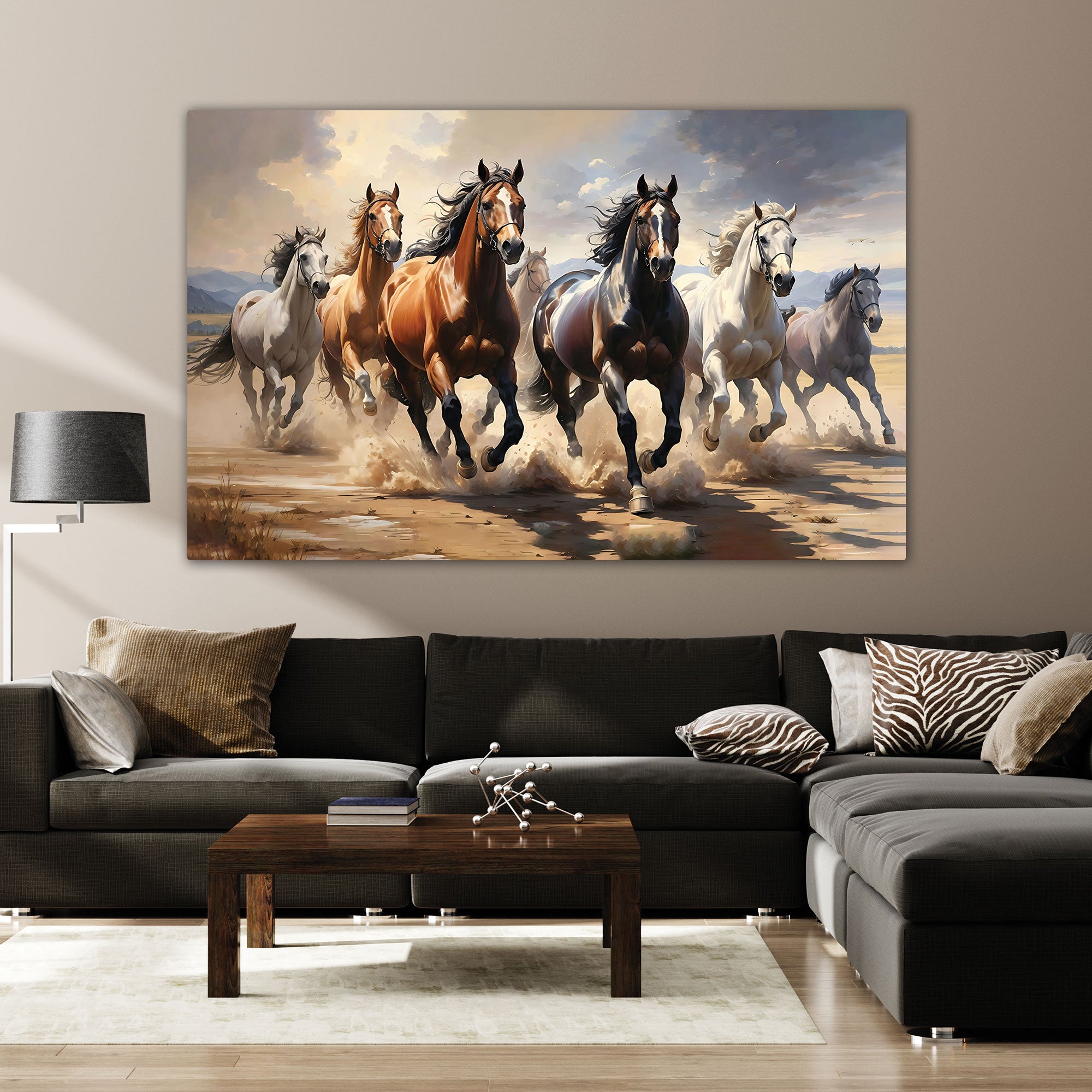 Vaastu running horses Canvas painting Big Size Wall Art for living room,Bedroom,Drawing room,Hotels