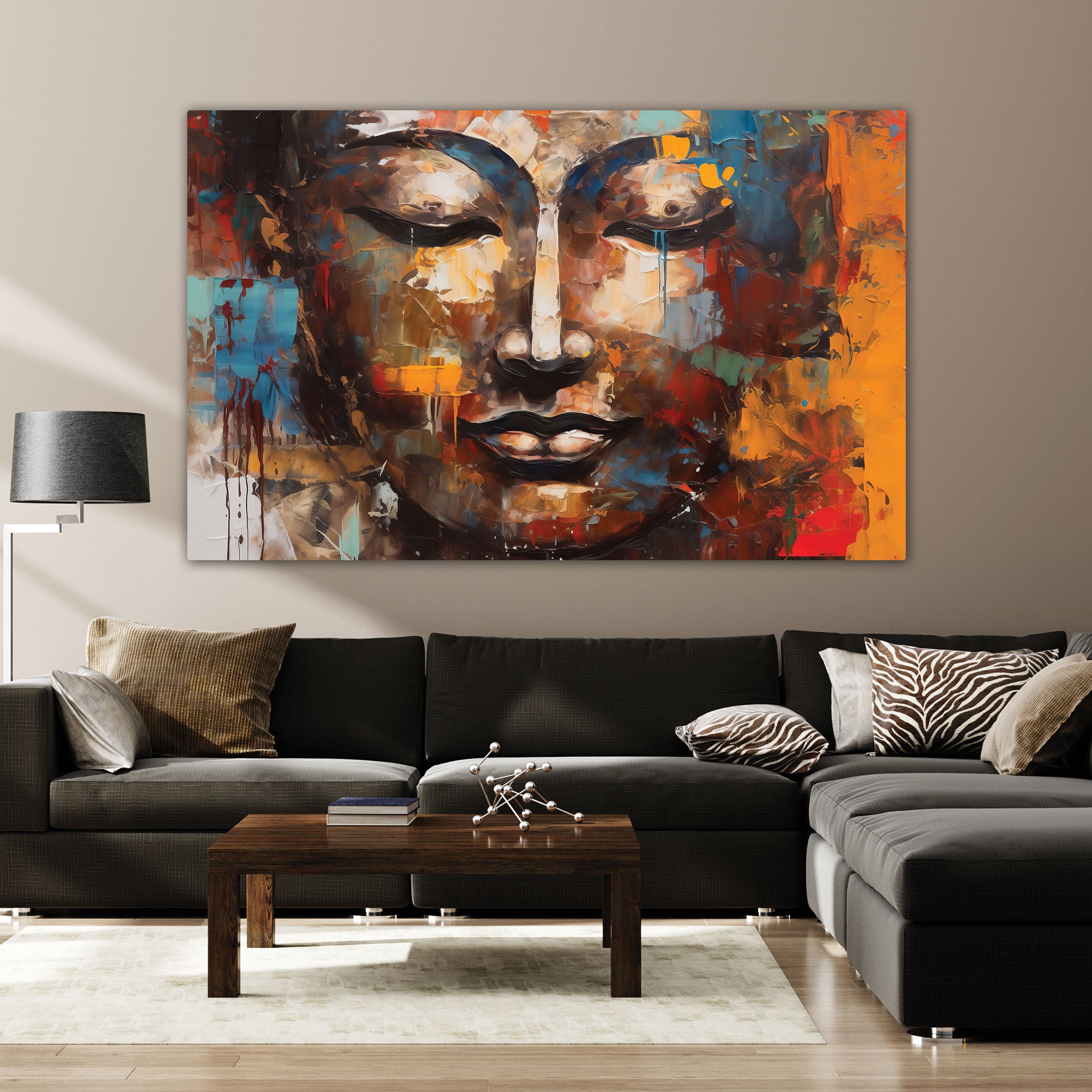 Lord gautam budha Canvas painting with frame Big Size Wall Art for living room,Bedroom,Drawing room,Hotels