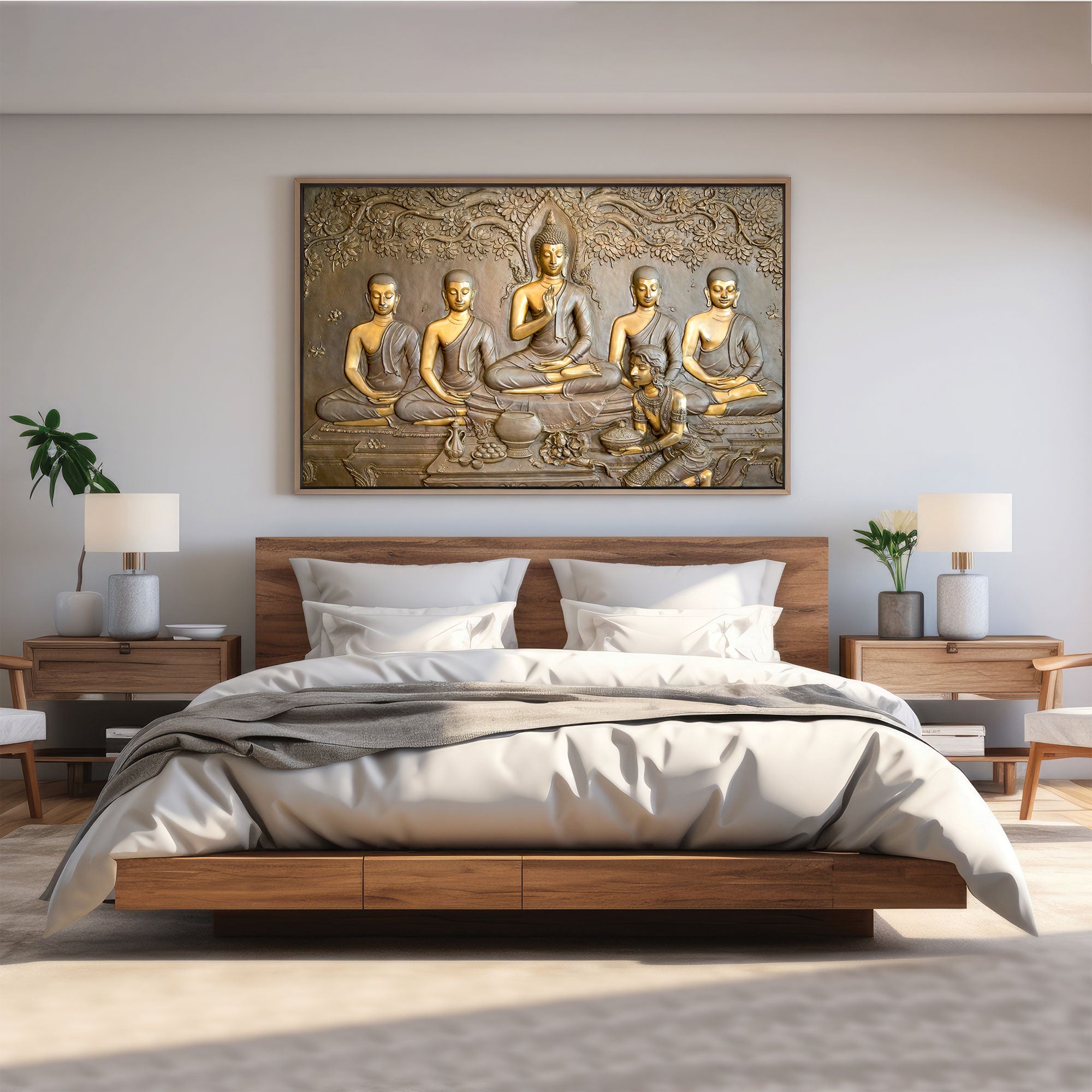 Lord budha Canvas painting with frame Big Size Wall Art for living room,Bedroom,Drawing roomHotels