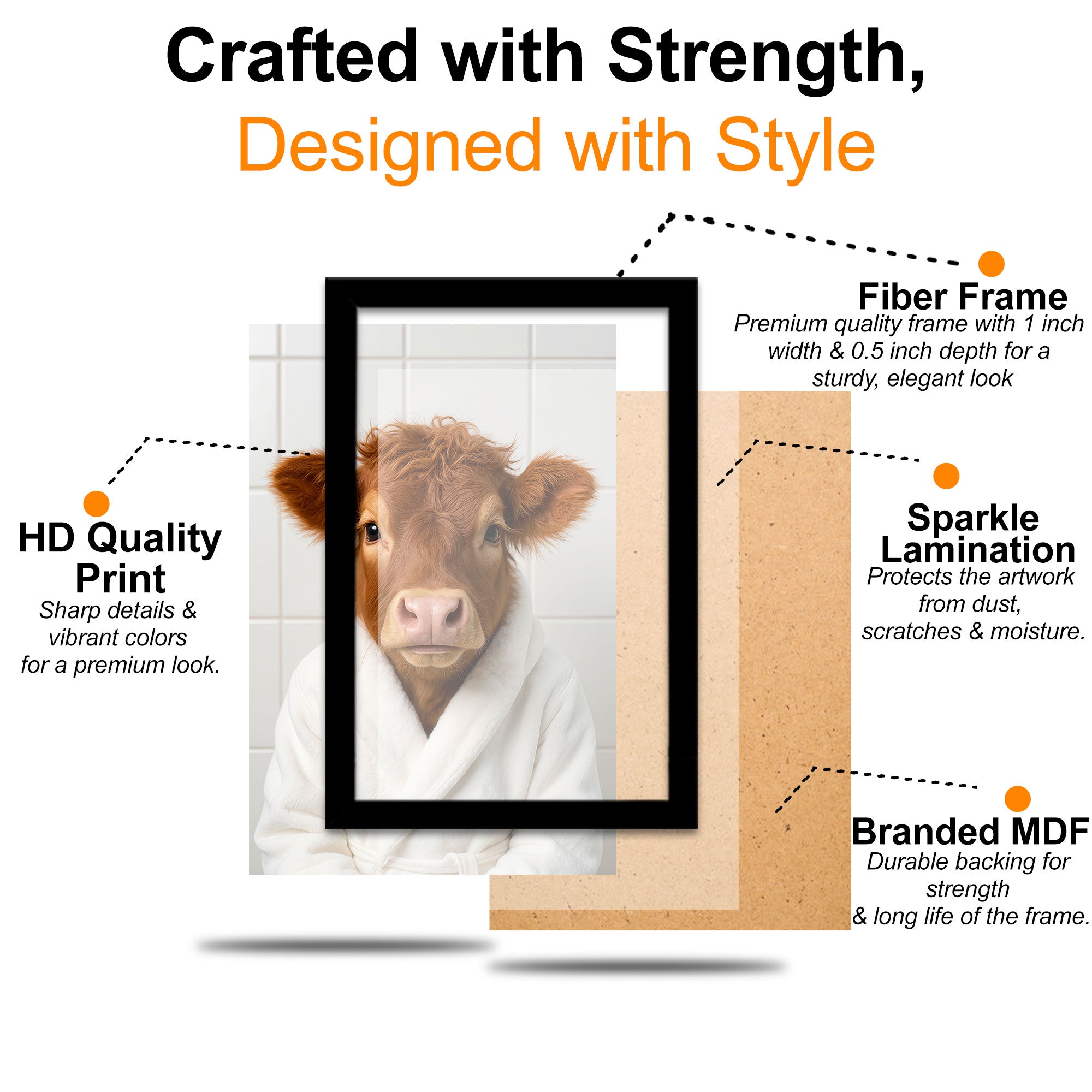 The Castle Decor Funny Highland Cow Bathroom Wall Art - 3 Piece Set (Bathrobe Cow, Toilet Reading Cow, Toilet Paper Cow) - Humorous Framed Prints
