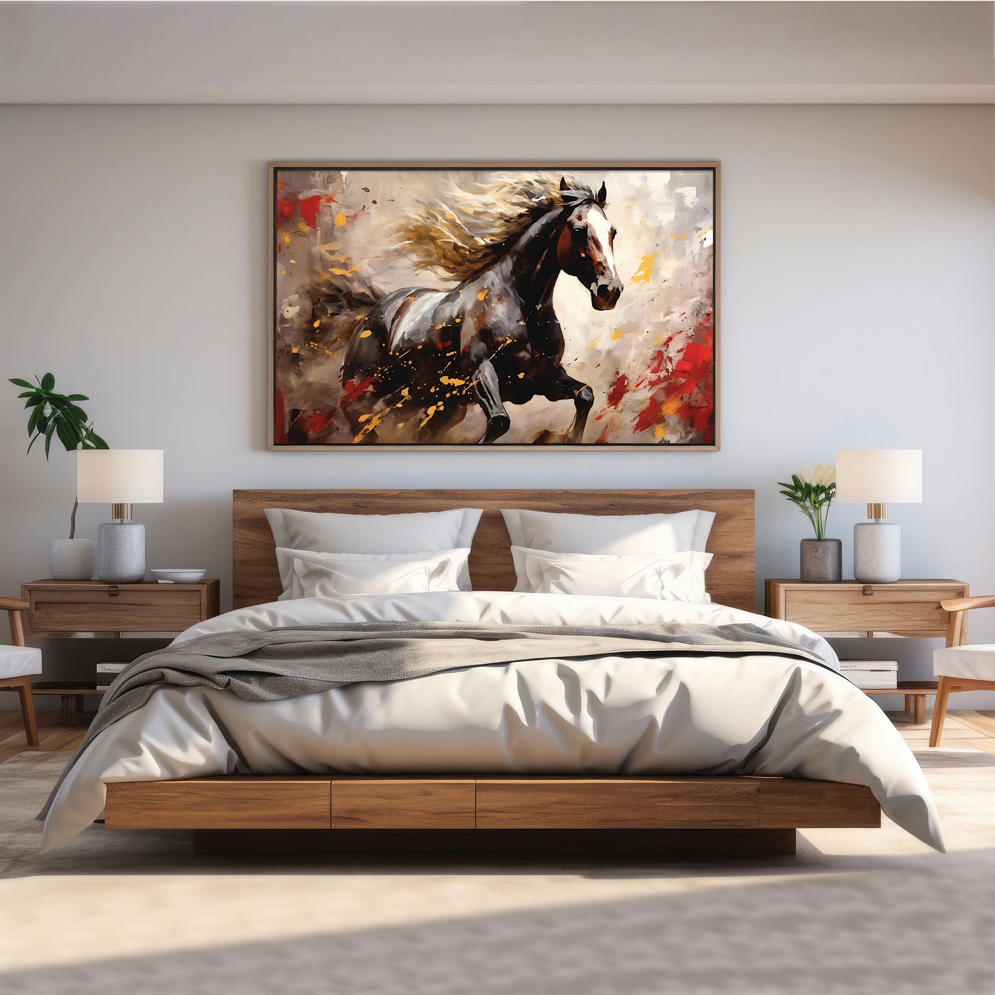 Modern horse Canvas painting with frame Big Size Wall Art for living room,Bedroom,Drawing room,Hotels
