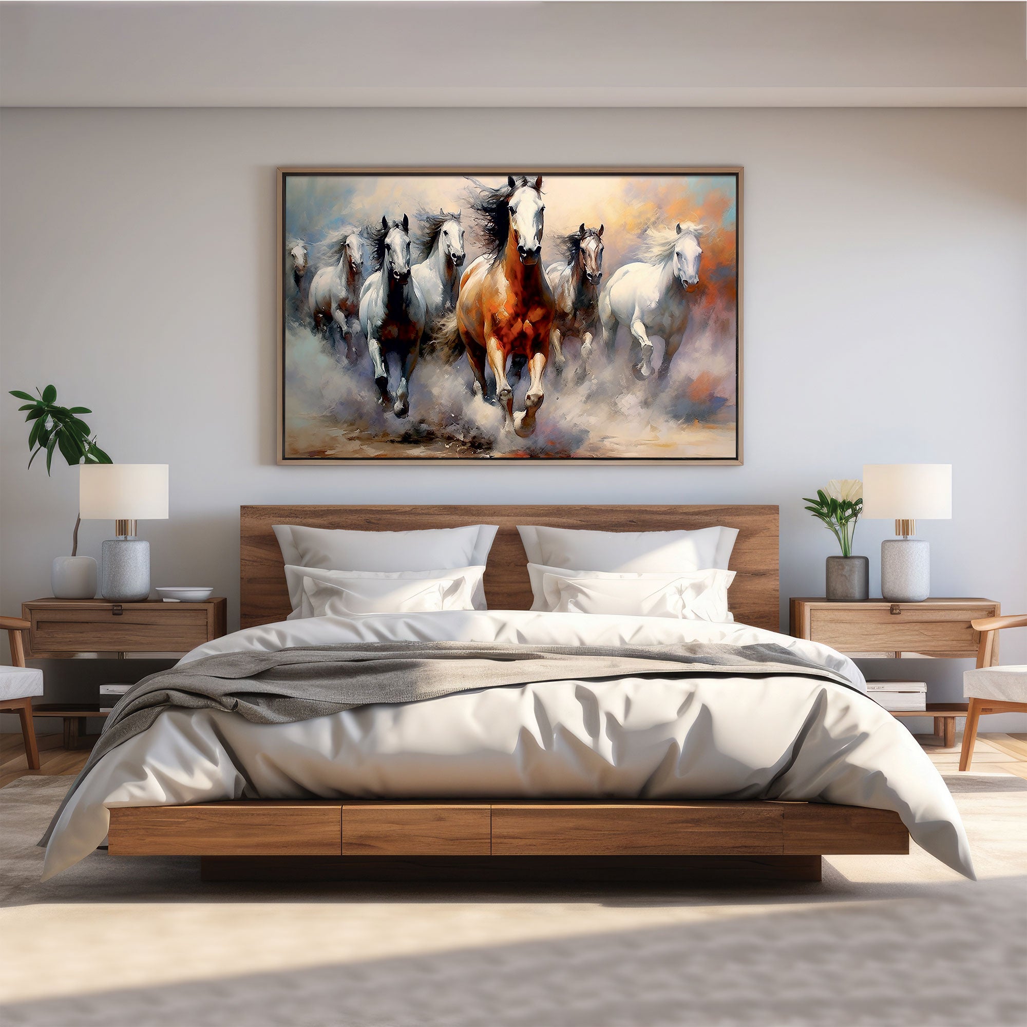 7 running horses vaastu Canvas painting Big Size Wall Art for living room,Bedroom,Drawing room,Hotels