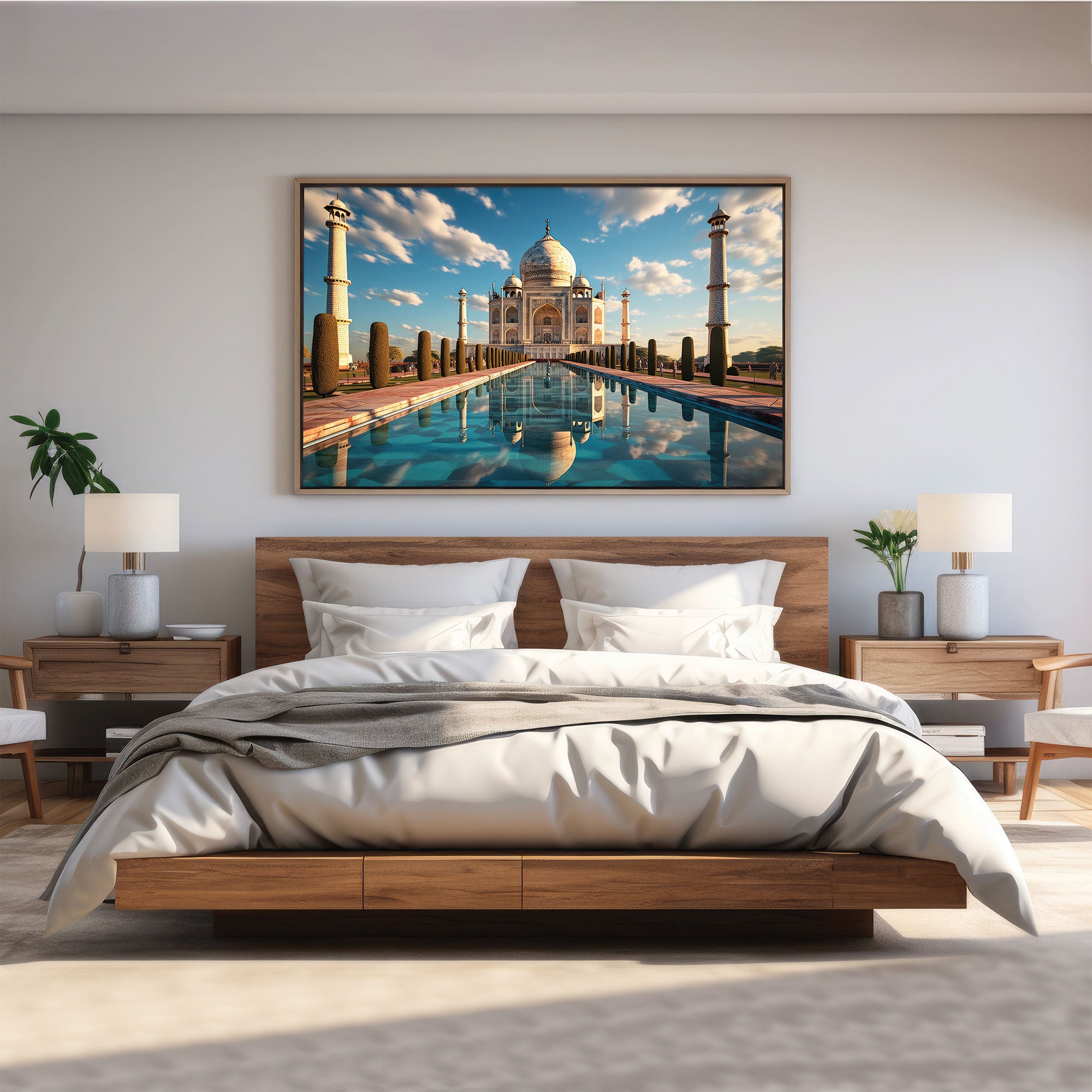Taj mahal Canvas painting with frame Big Size Wall Art for living room,Bedroom,Drawing room,Hotels