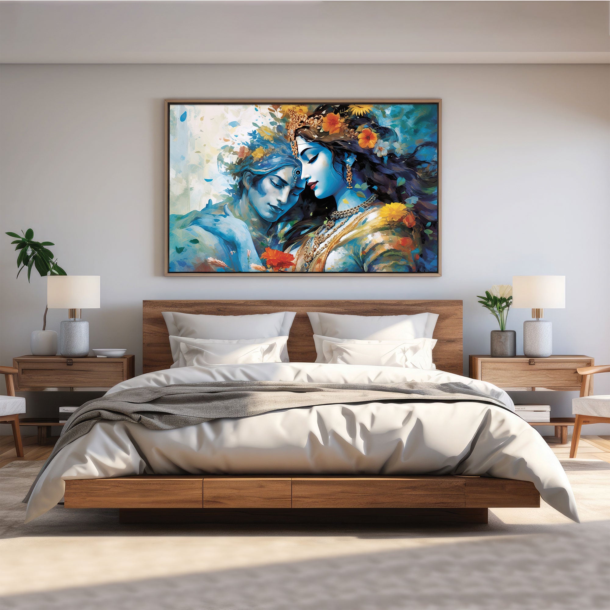 Radha krishan Canvas painting with frame Big Size Wall Art for living room,Bedroom,Drawing room,Hotels
