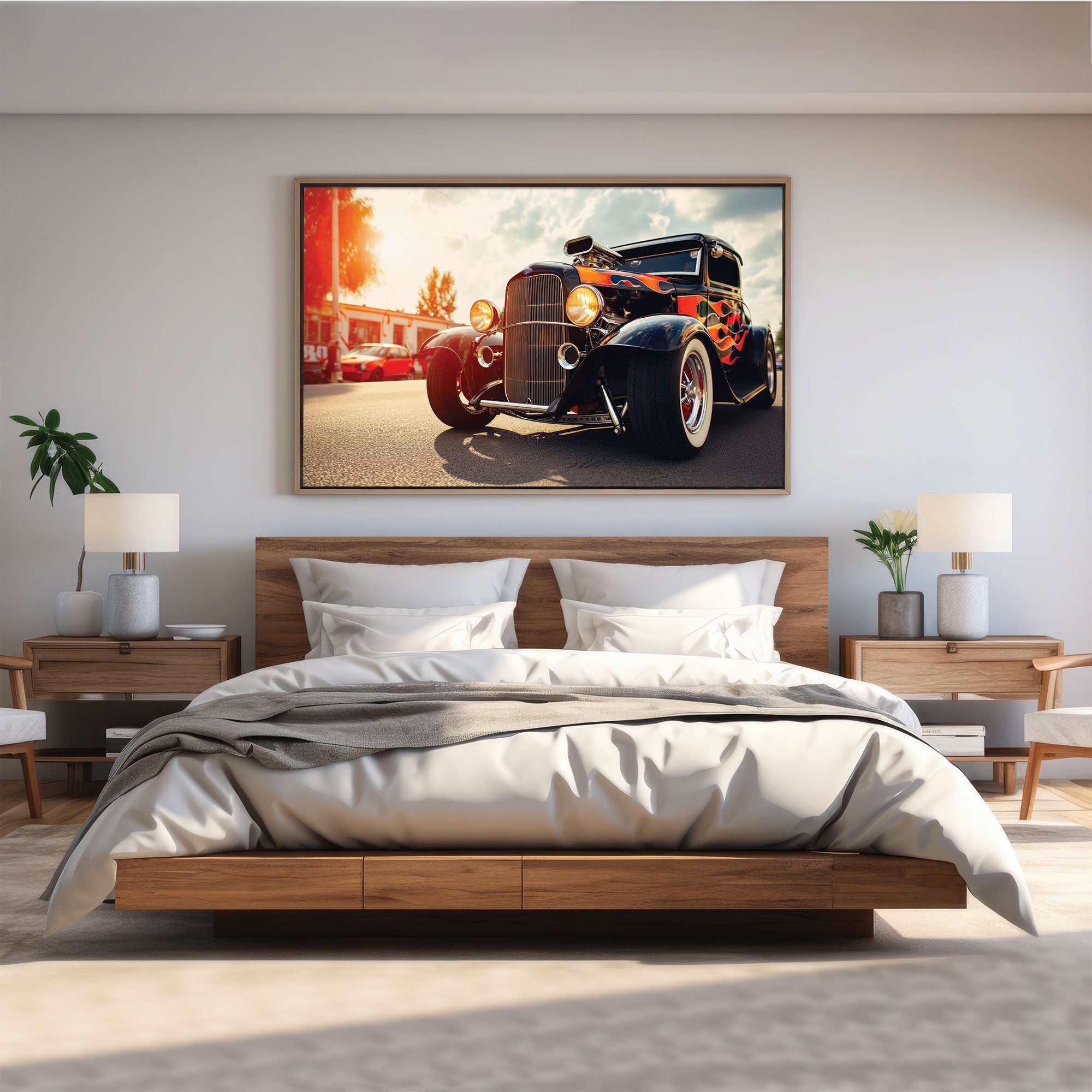 Vintage car Canvas painting with frame Big Size Wall Art for living room,Bedroom,Drawing room,Hotels