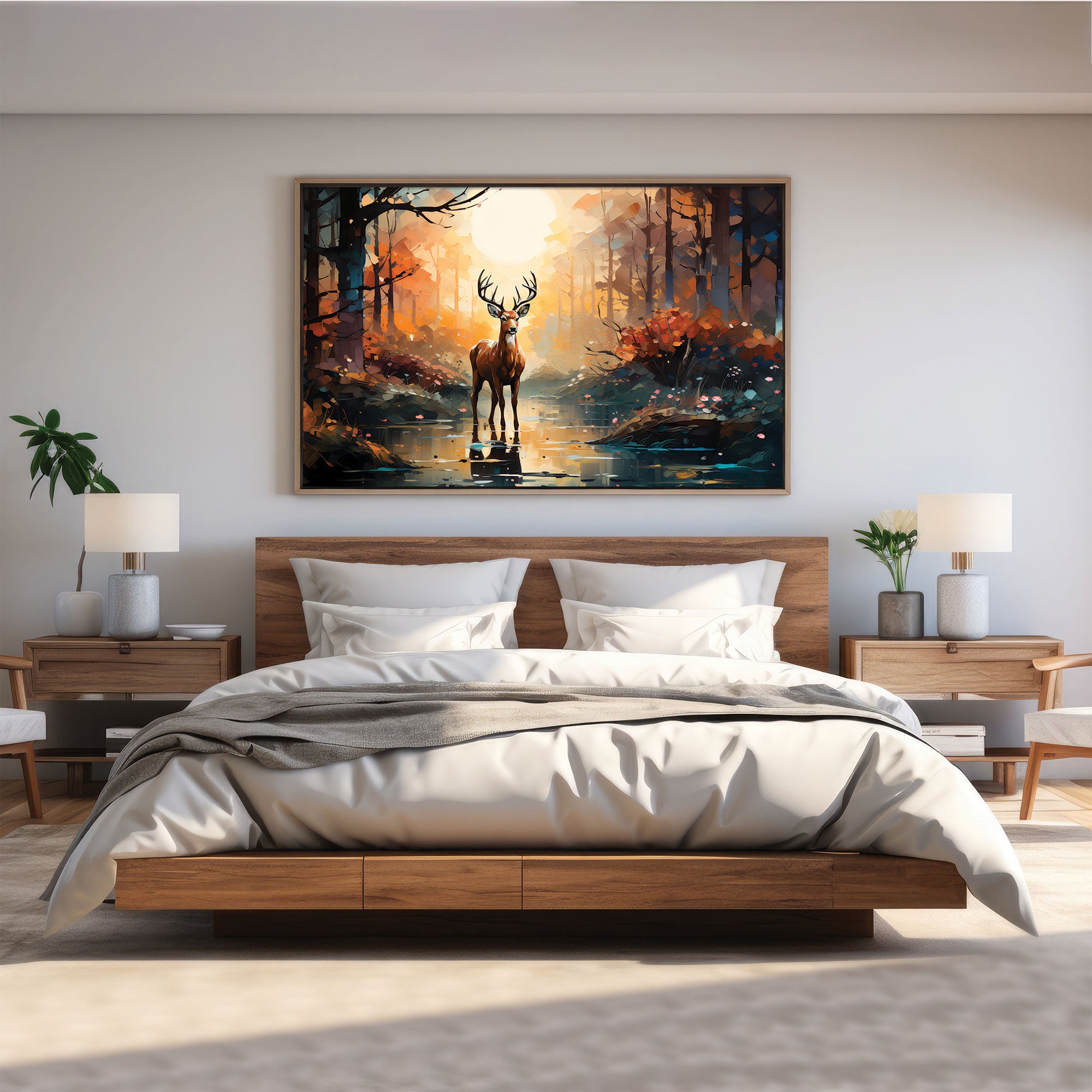 Deer Abstract Canvas painting with frame Big Size Wall Art for living room,Bedroom,Drawing room,Hotels