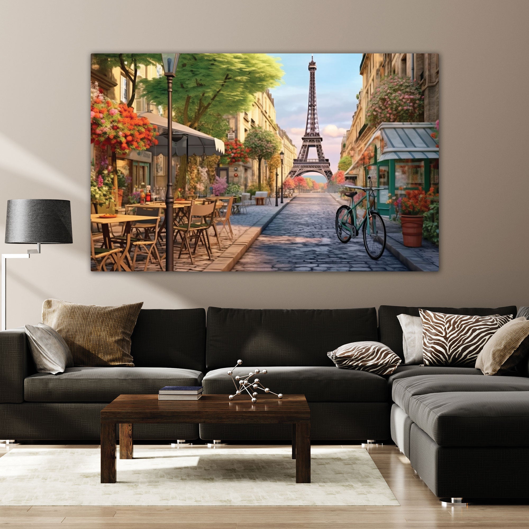 Cafe paris Canvas painting with frame Big Size Wall Art for living room,Bedroom,Drawing room,Hotels