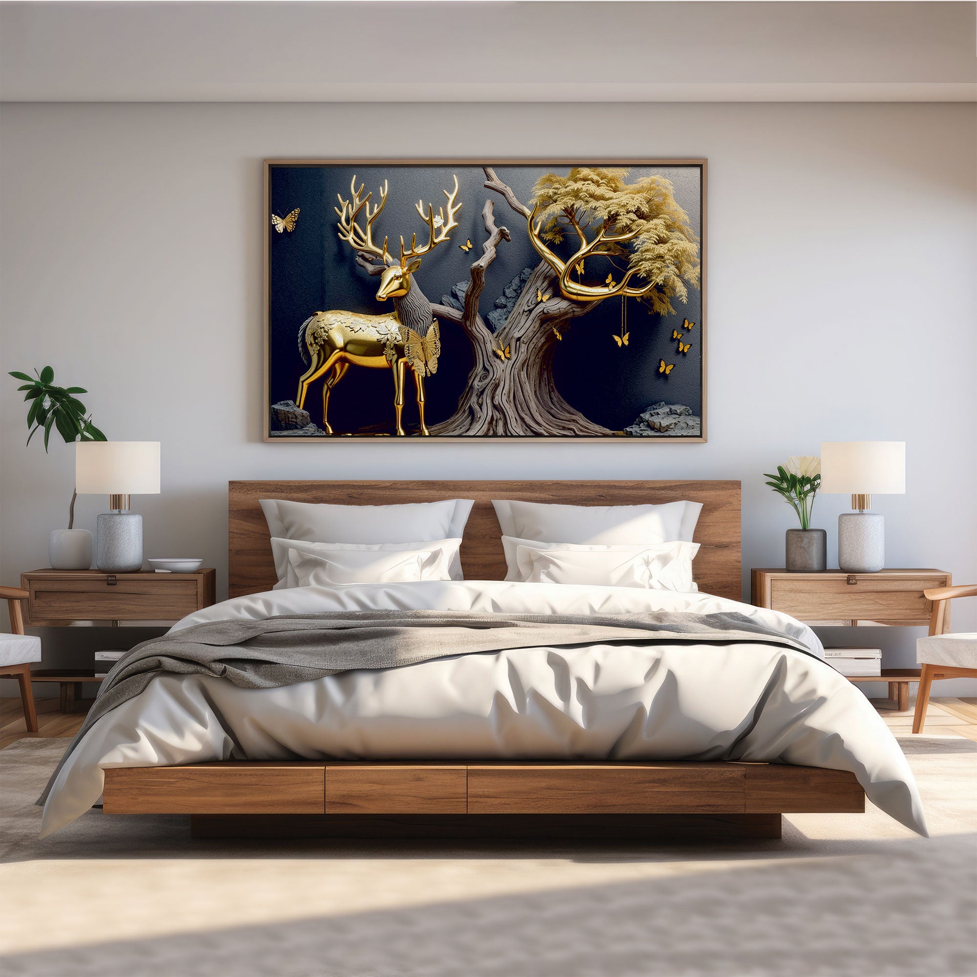 Golden deer vaastu Canvas painting with frame Big Size Wall Art for living room,Bedroom,Drawing room,Hotels