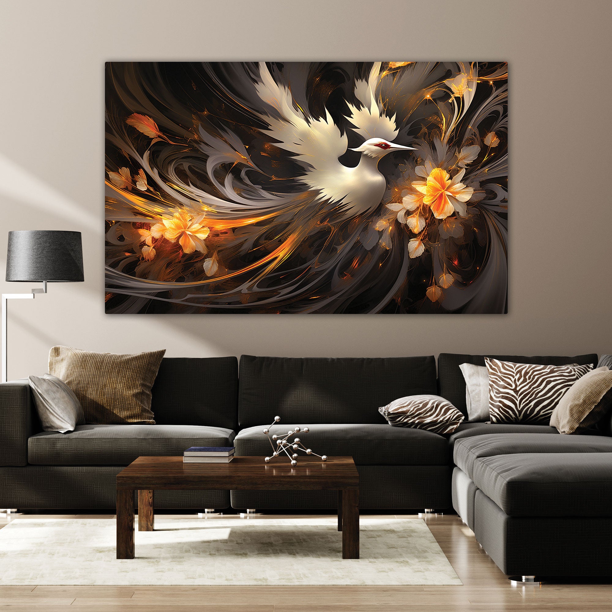 Golden bird Canvas painting with frame Big Size Wall Art for living room,Bedroom,Drawing room,Hotels