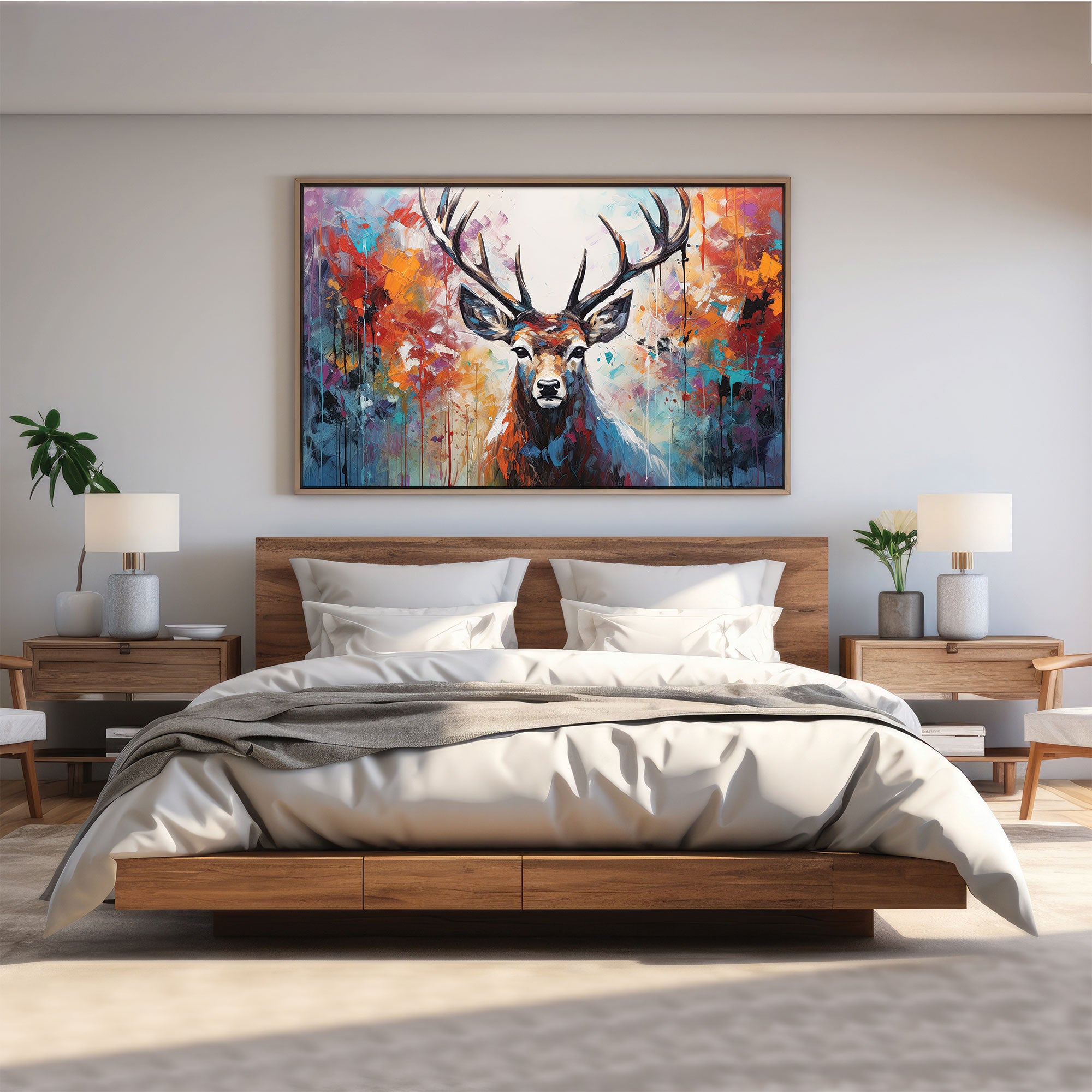 Deer Abstract Canvas painting with frame Big Size Wall Art for living room,Bedroom,Drawing room,Hotels