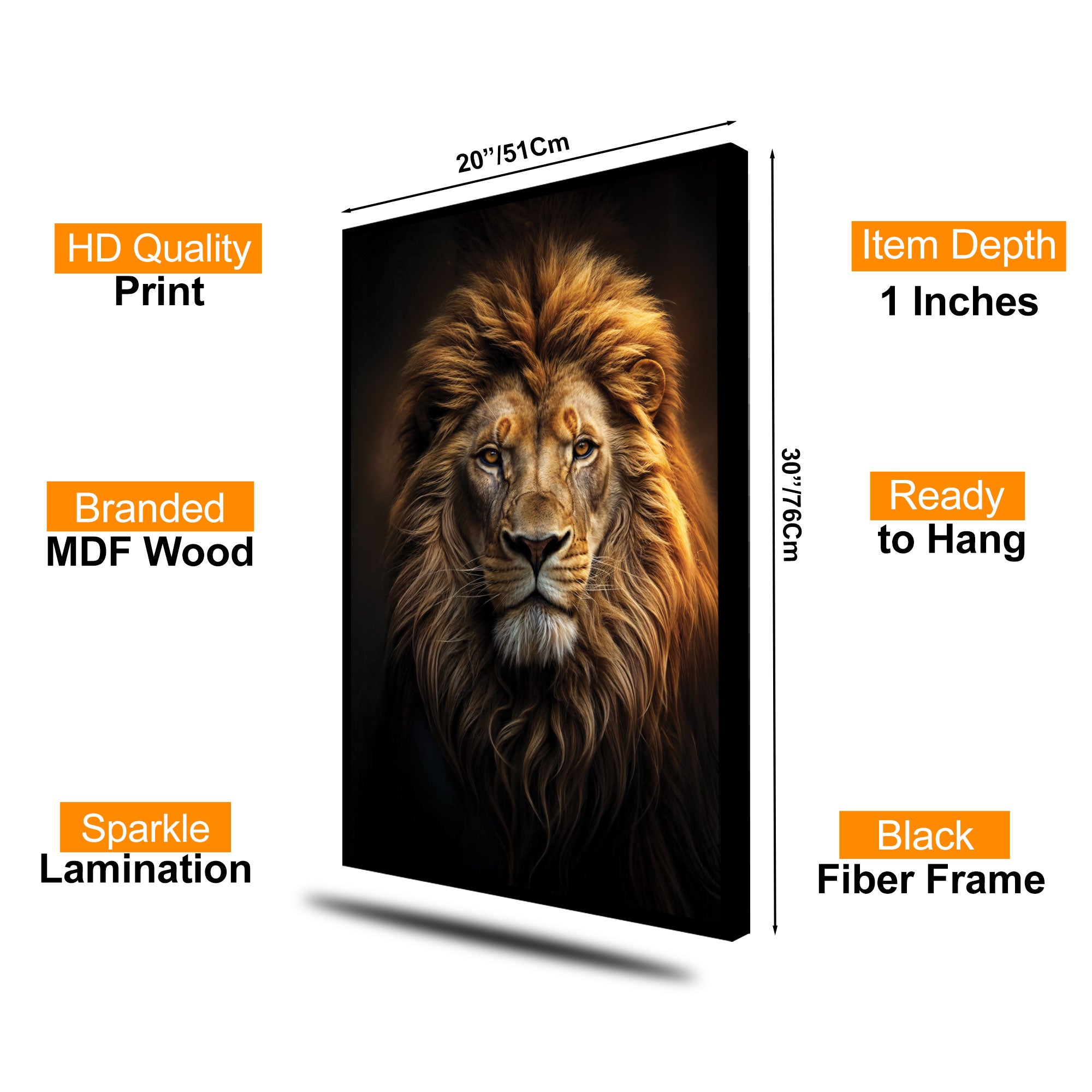 The Castle Decor Majestic Lion Portrait Wall Art, Royal Wildlife Artwork with Premium Sparkle Finish, 20×30 Inch Wall Décor for Living Room & Office