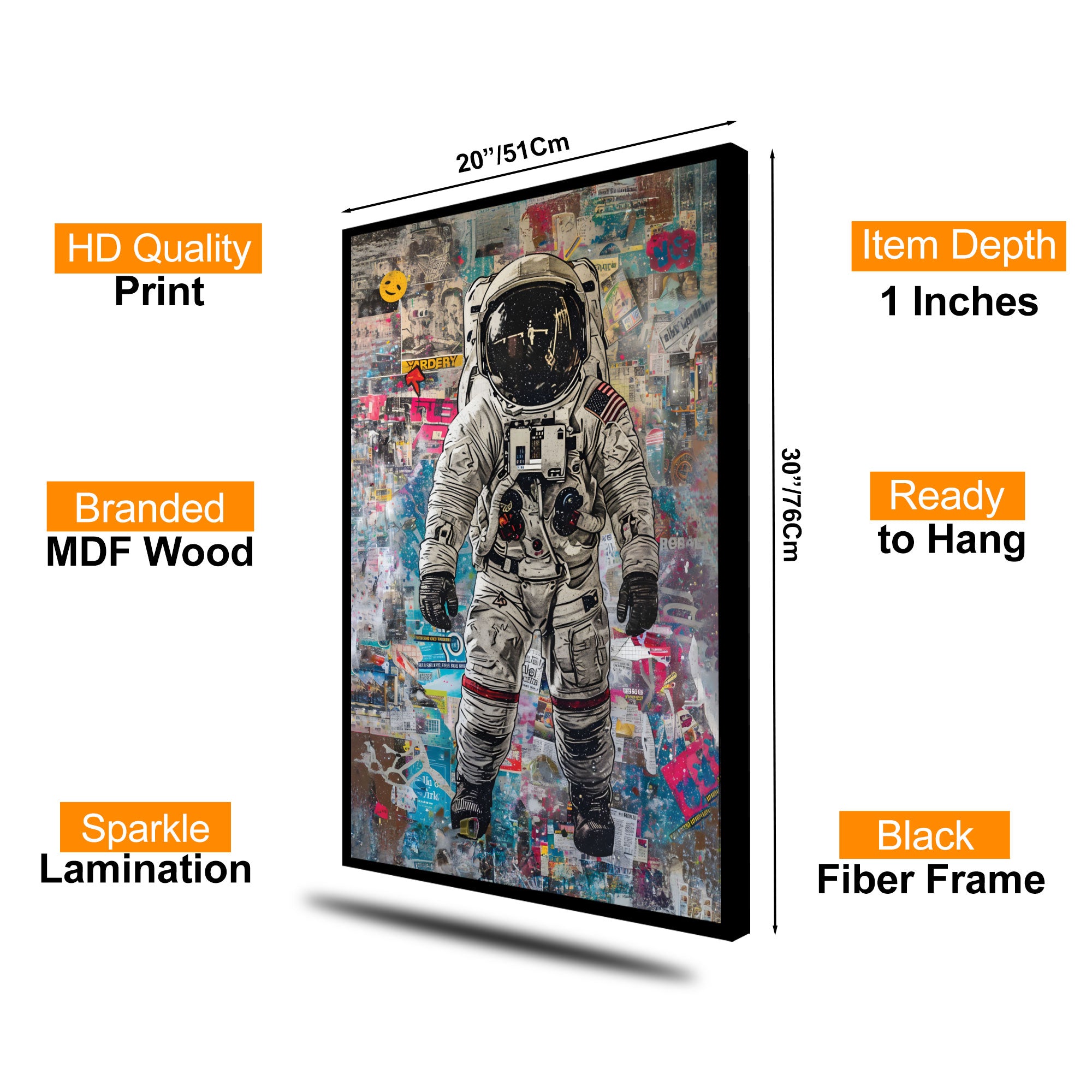 The Castle Decor Astronaut Street Art Wall Poster, Cosmic Space Pop Art Artwork with Premium Sparkle Finish, 20×30 Inch Wall Décor for Bedroom, Studio & Gaming Room