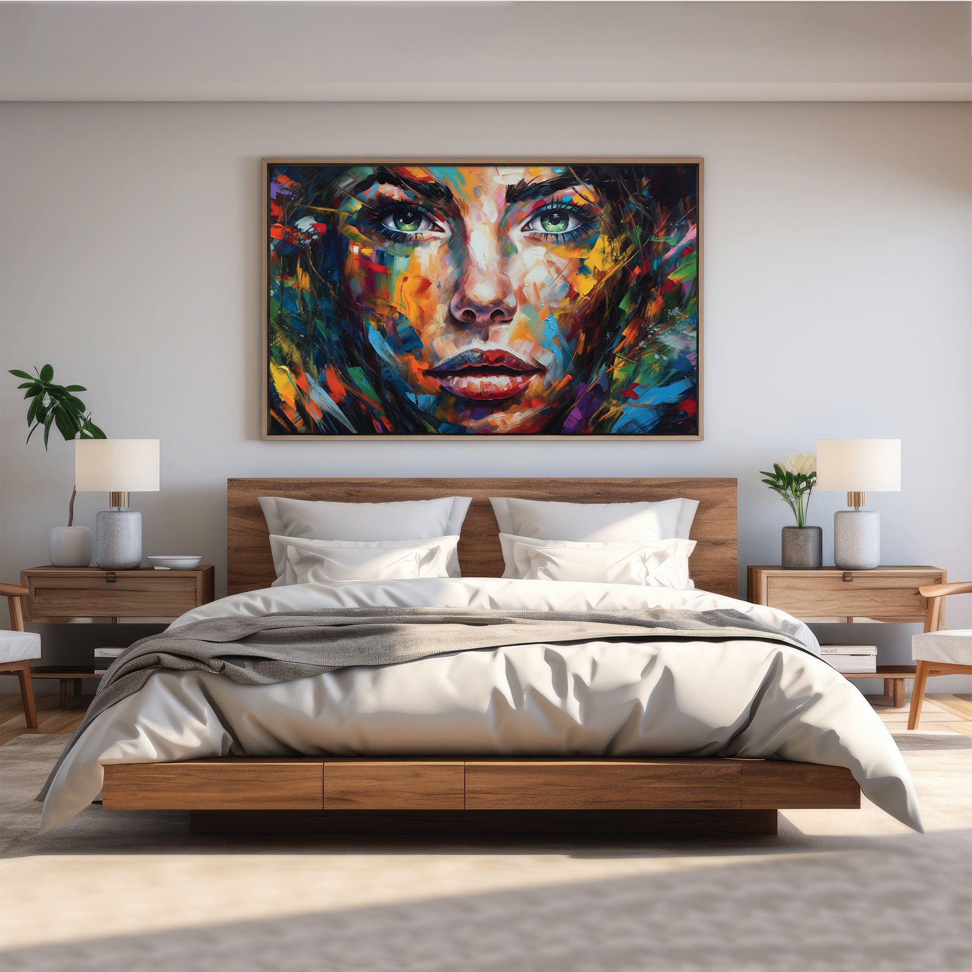 Woman Multicolour facce Canvas painting with frame Big Size Wall Art for living room,Bedroom,Drawing room,Hotels