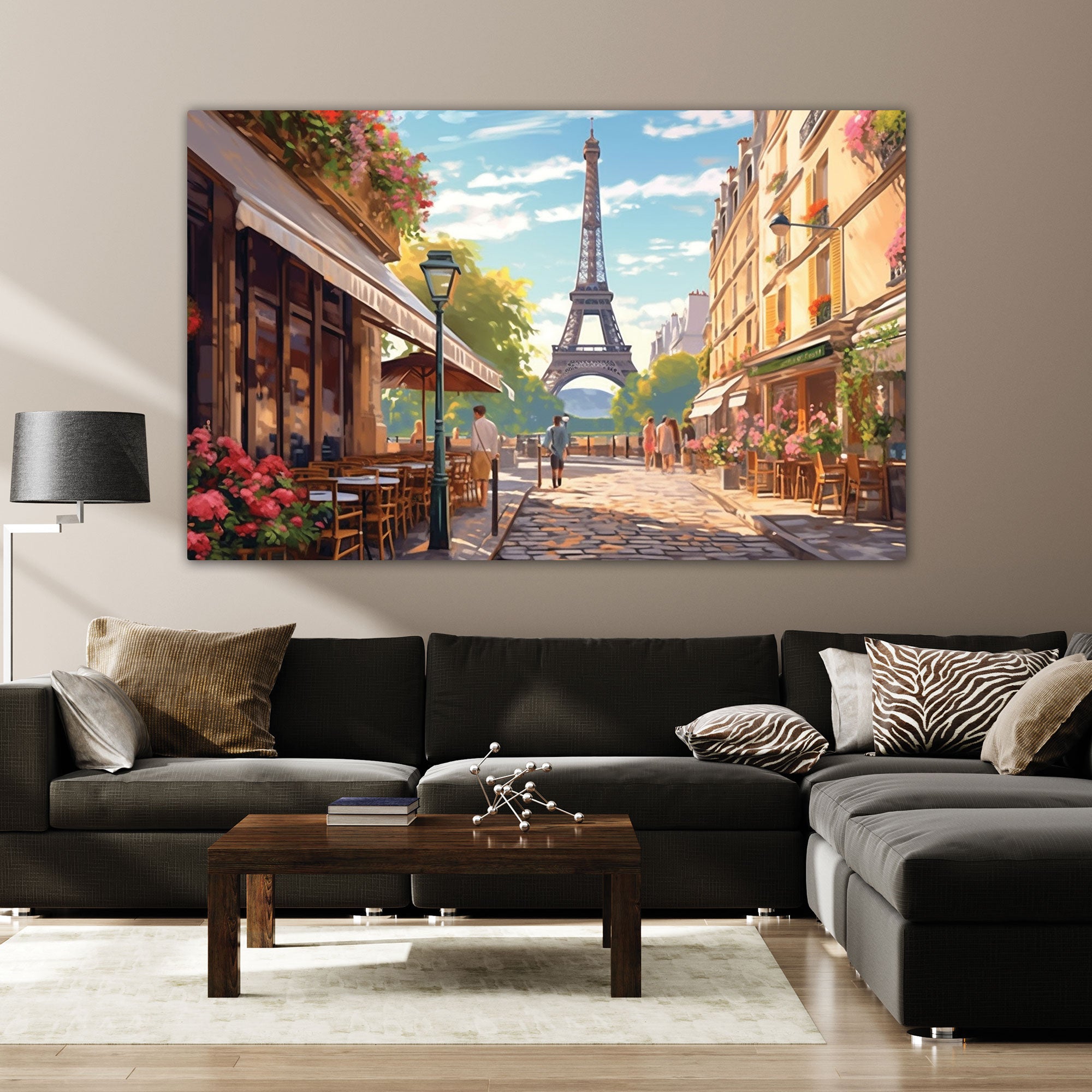 The Castle Decor cafe paris canvas/Sparkle painting Big Size Wall Art for living room,Bedroom,Drawing room,Hotels-Wooden Framed-Digital Painting