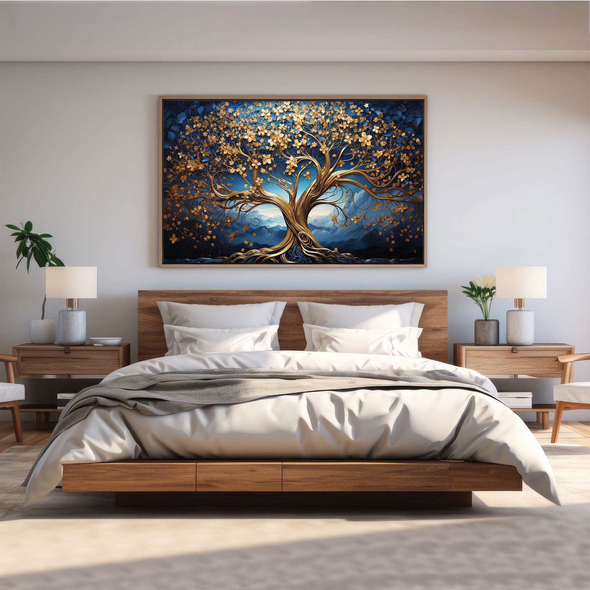 The Castle Decor golden tree canvas/Sparkle painting with frame Big Size Wall Art for living room,Bedroom,Drawing room,Hotels-Wooden Framed-Digital Painting