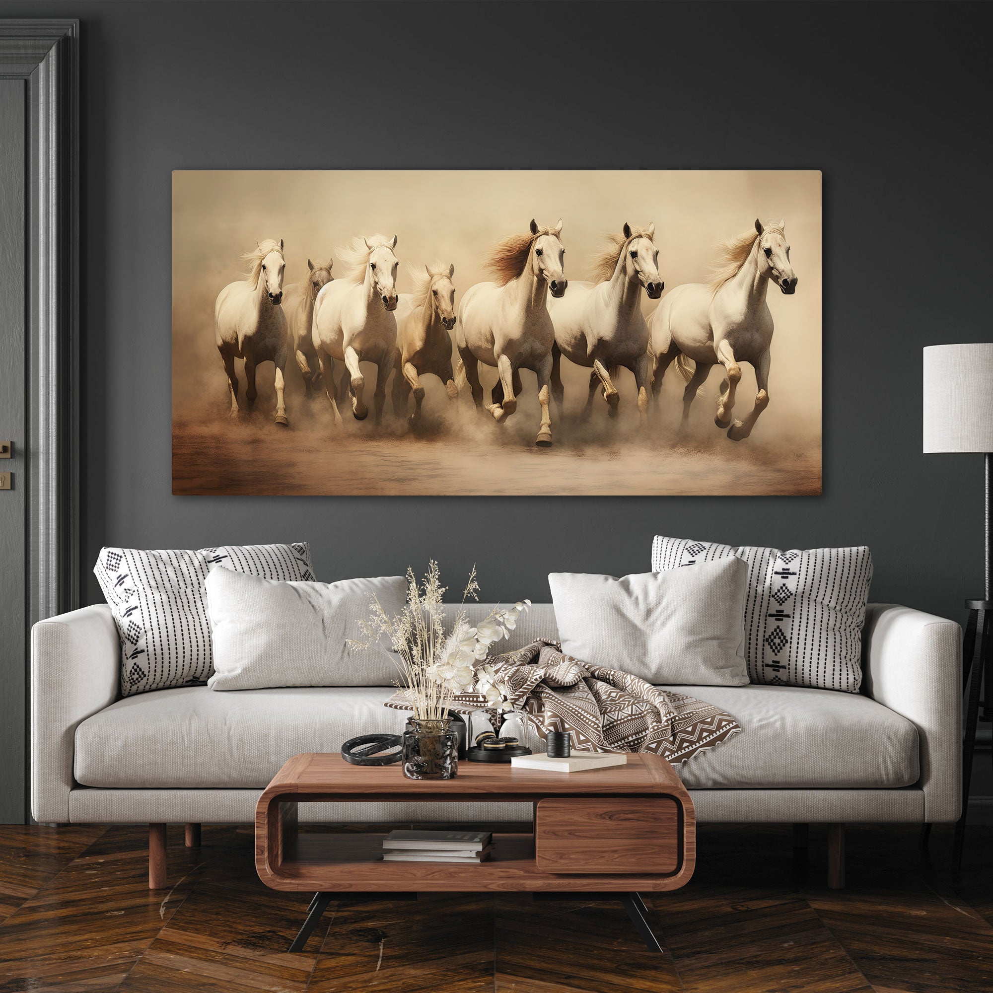 Running 7 horses vaastu Canvas painting Big Size Wall Art for living room,Bedroom,Drawing room,Hotels