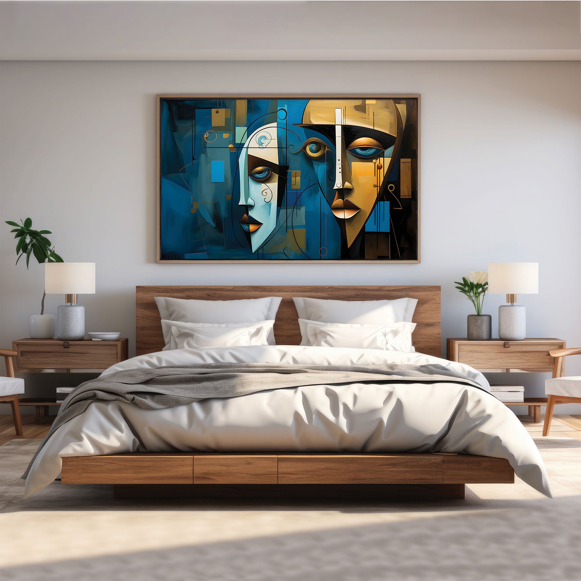 Modern Face Abstract Canvas painting with frame Big Size Wall Art for living room,Bedroom,Drawing room,Hotels