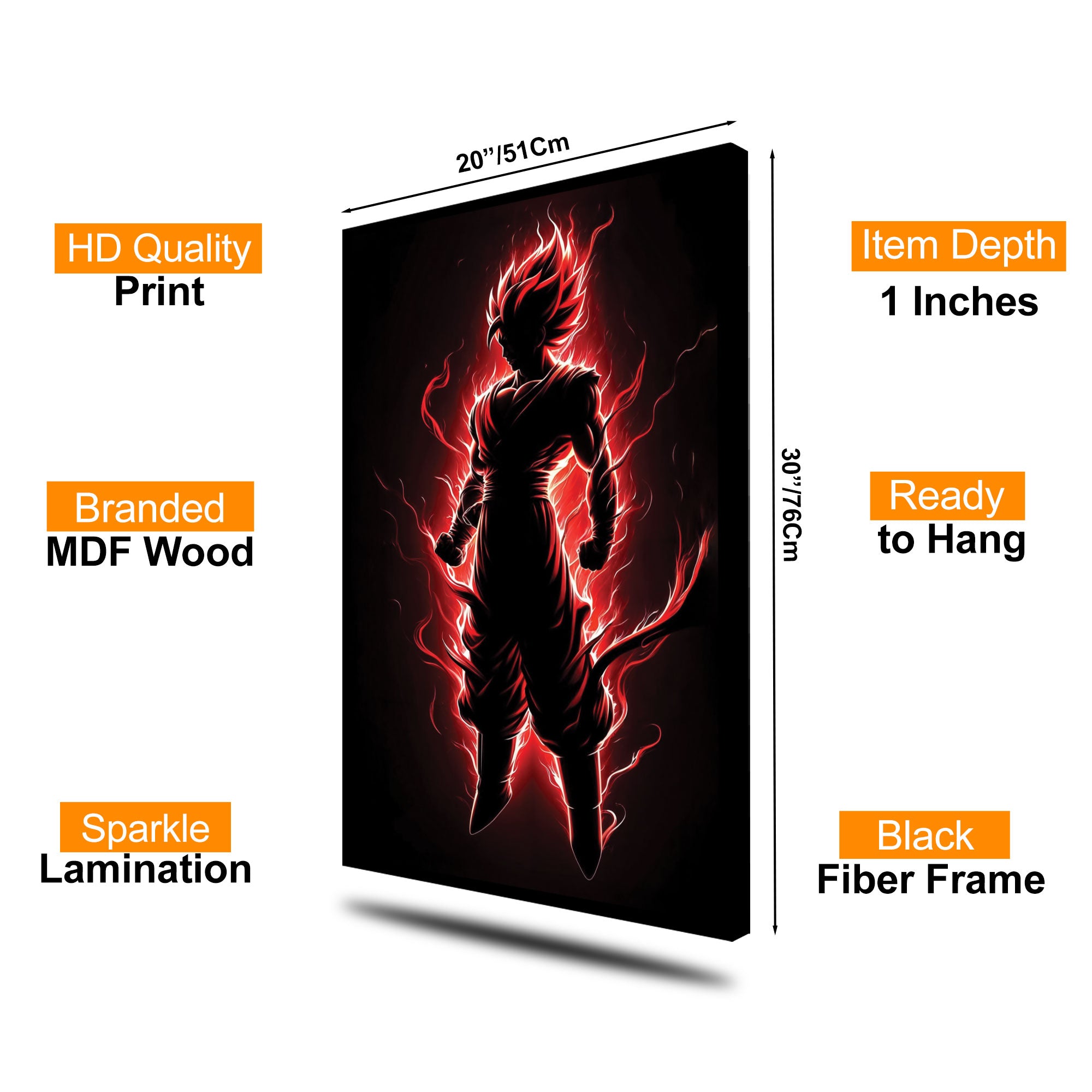 The Castle Decor Anime Fire Warrior Wall Art, Intense Power Fighter Abstract Artwork with Premium Sparkle Finish, 20×30 Inch Wall Décor for Gym & Gaming Room