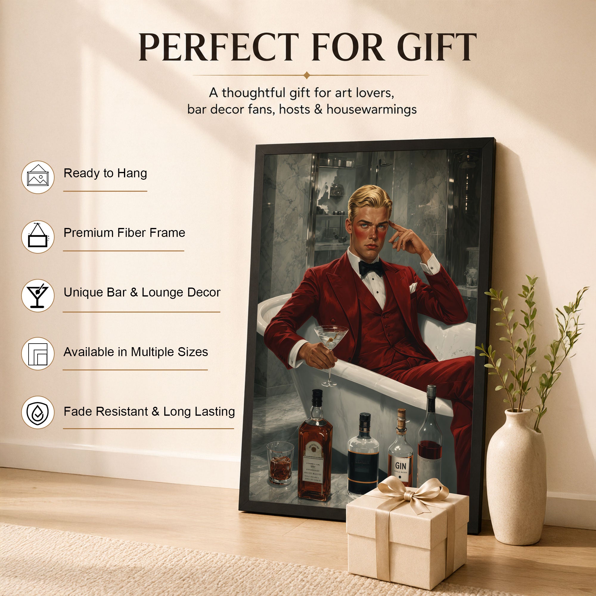 The Castle Decor Luxury Gentleman in Red Suit Cocktail Wall Painting | Premium Bar, Lounge, Man Cave & Restaurant Decor