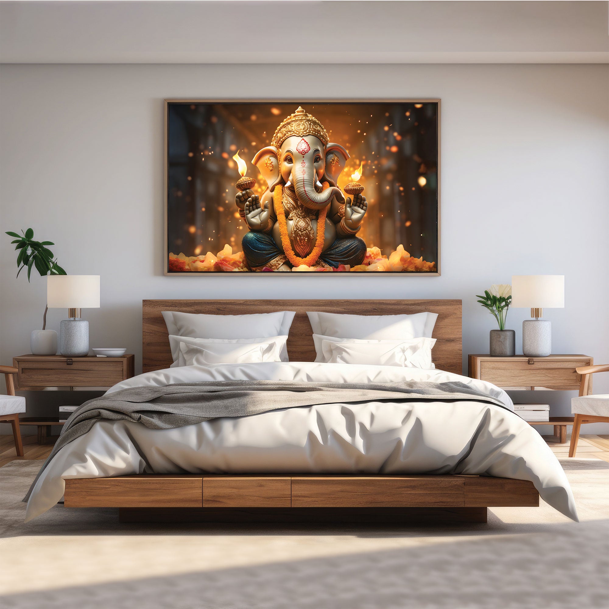 Lord ganesha Canvas painting with frame Big Size Wall Art for living room,Bedroom,Drawing room,Hotels