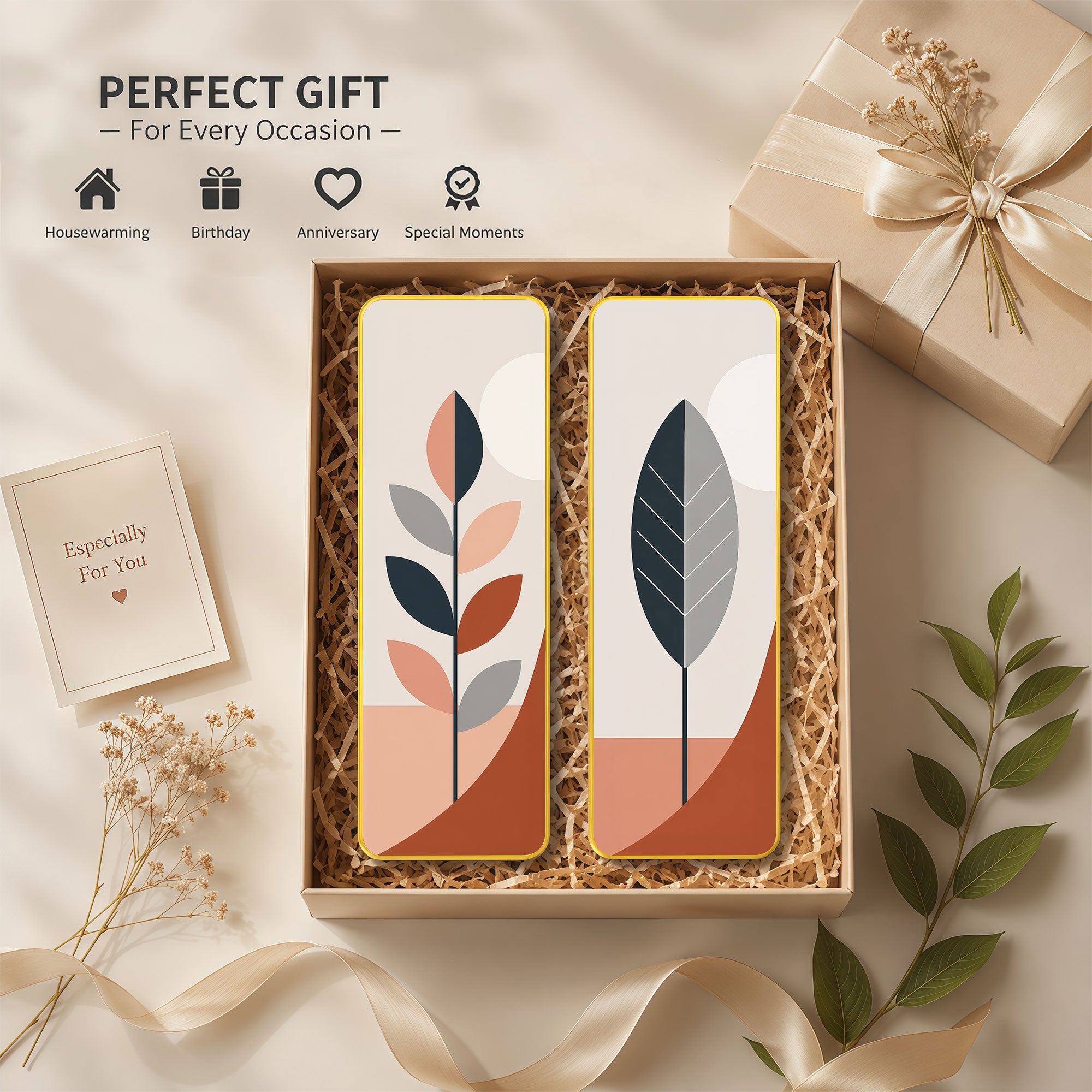 The Castle Decor Modern Abstract Botanical Painting Set of 2 | Beige Terracotta Leaf Wall Art | Aesthetic Home Decor for Hallway Bedroom Office