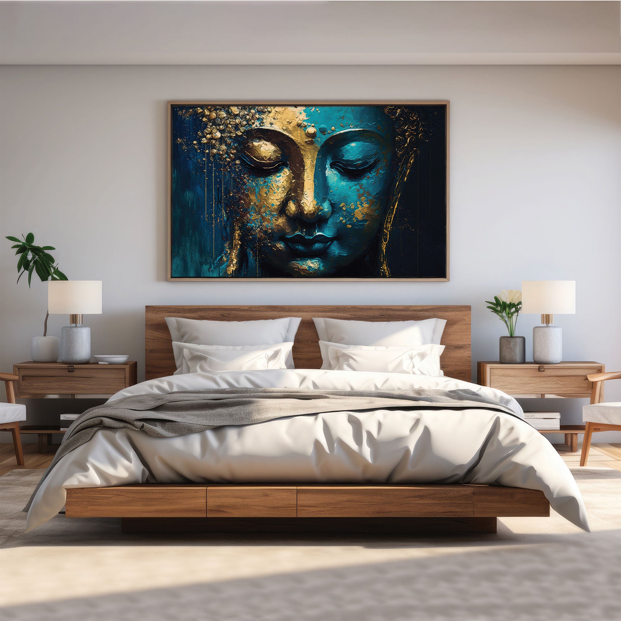 Lord budhism Canvas painting with frame Big Size Wall Art for living room,Bedroom,Drawing room,Hotels