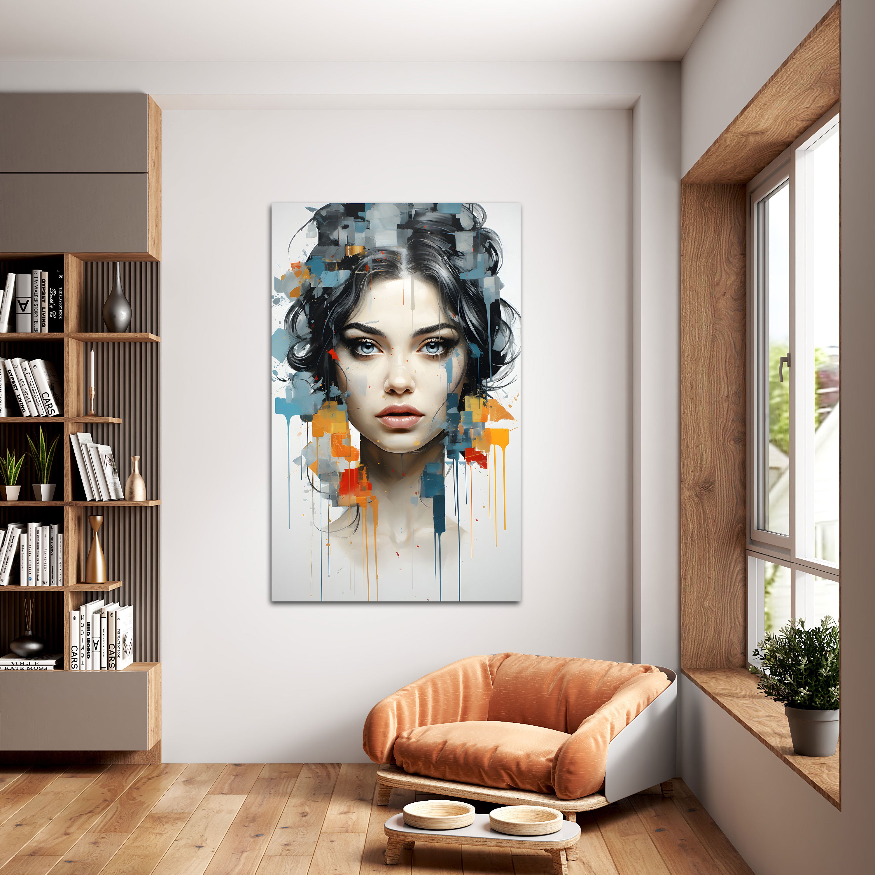 Modern Women faceAbstract Canvas painting with frame Big Size Wall Art for living room,Bedroom,Drawing room,Hotels