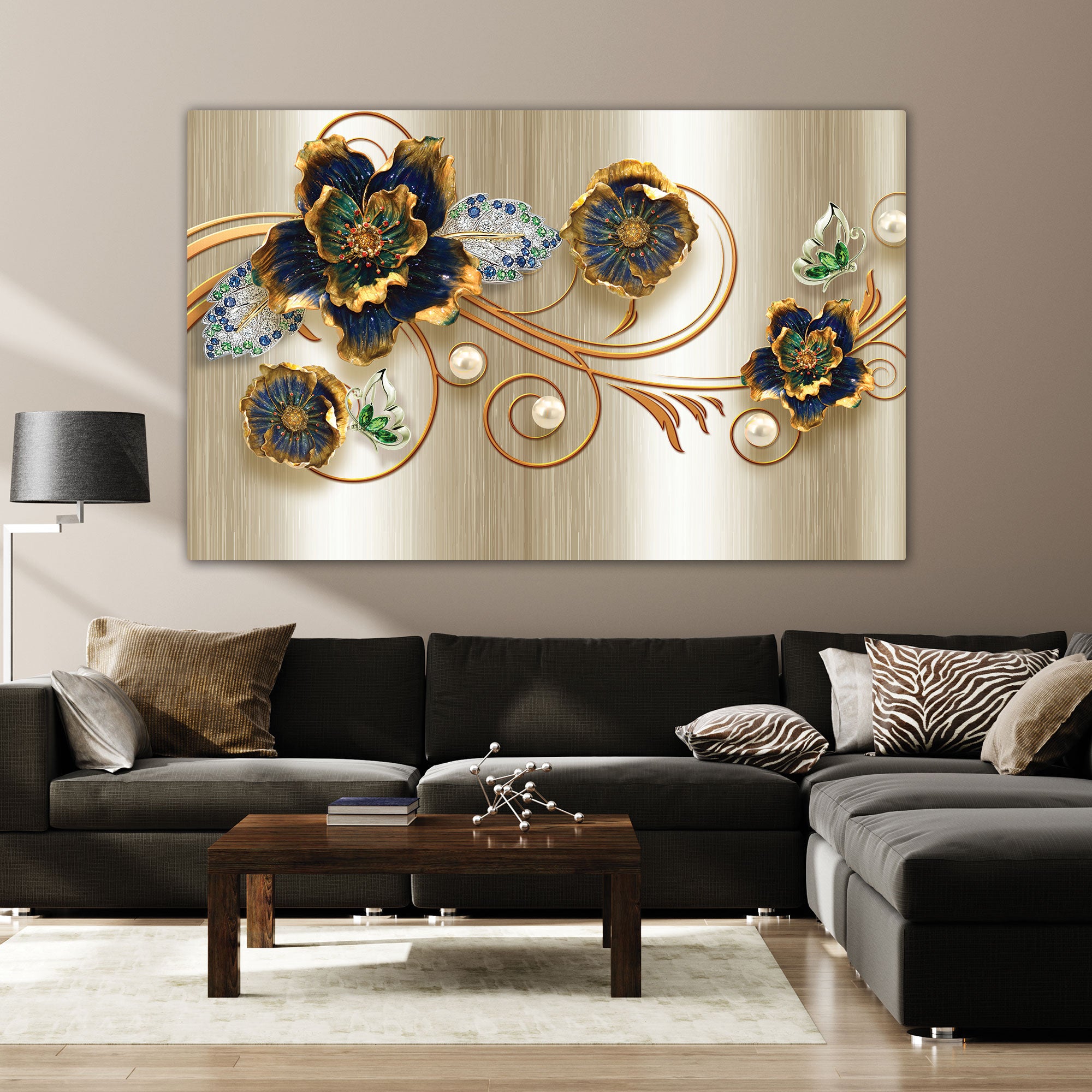 Flower metal look Canvas painting with frame Big Size Wall Art for living room,Bedroom,Drawing room,Hotels